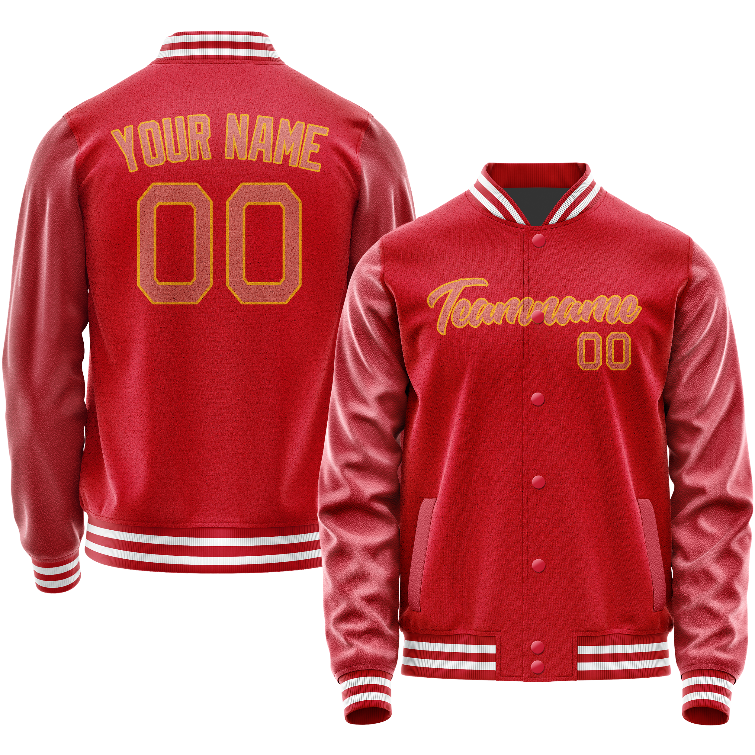 Custom Red Cream Solid Color Varsity Letterman Jacket JA02240617XY396