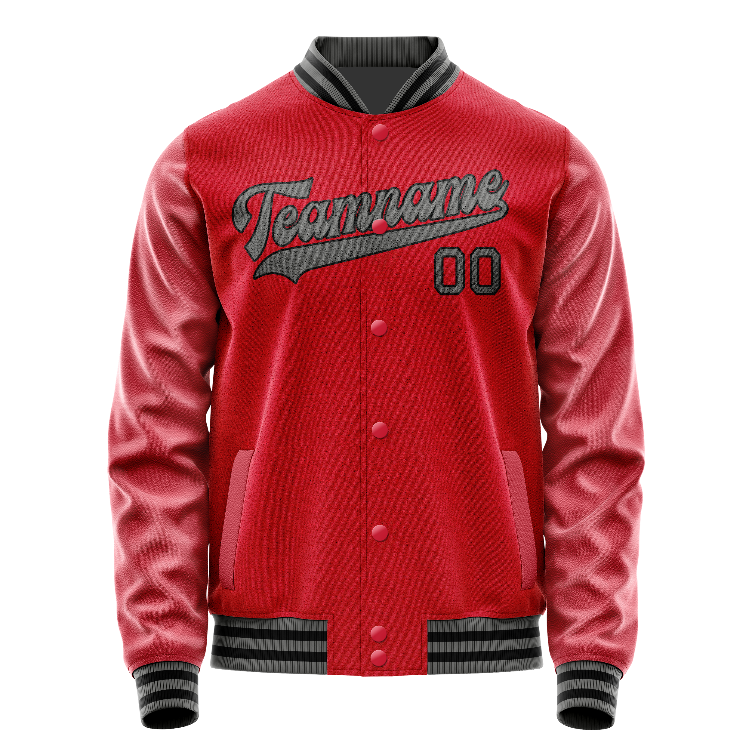 Custom Red Gray Solid Color Varsity Letterman Jacket JA02240617XY407