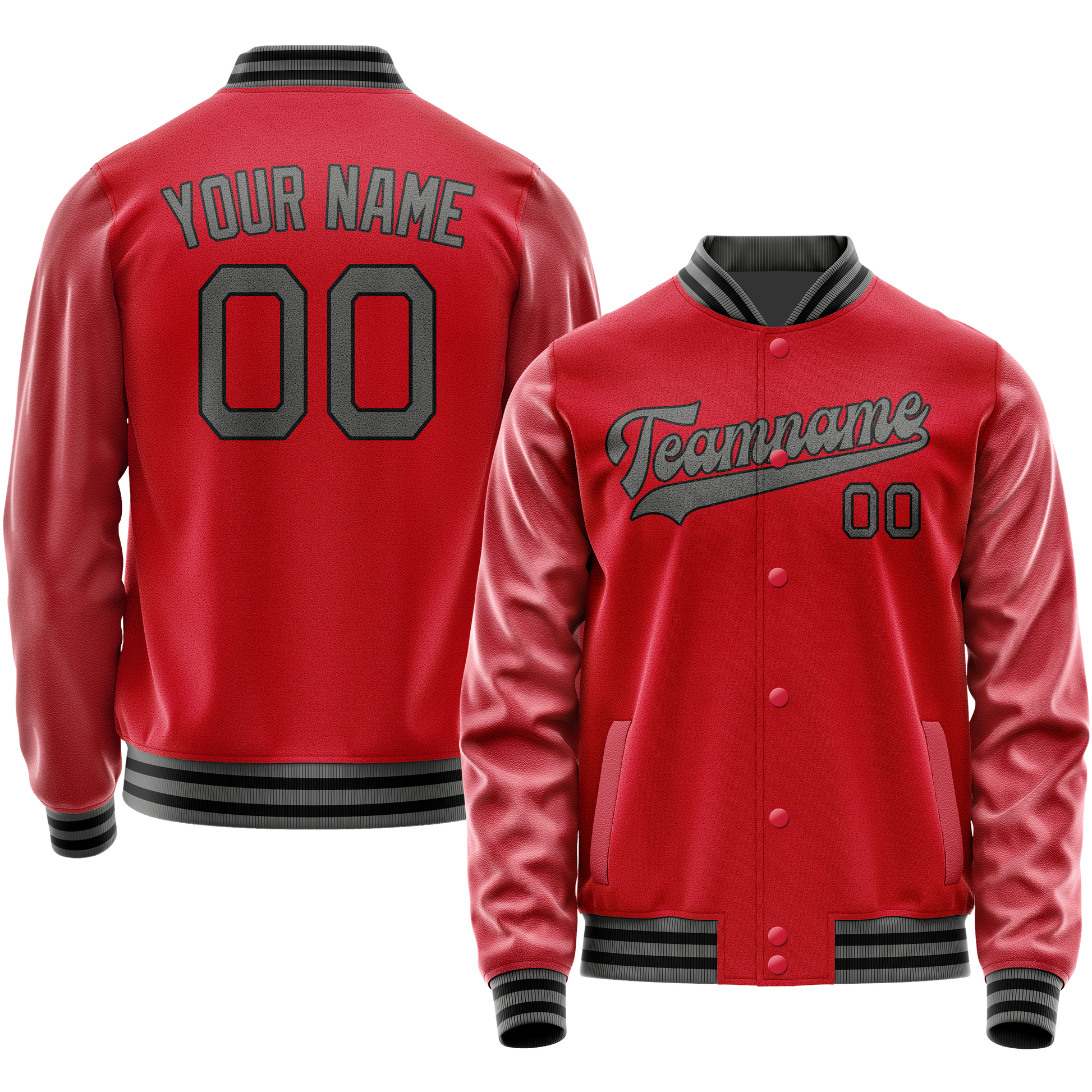 Custom Red Gray Solid Color Varsity Letterman Jacket JA02240617XY407