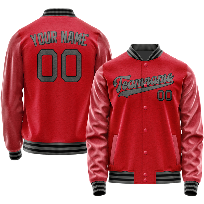 Custom Red Gray Solid Color Varsity Letterman Jacket JA02240617XY407