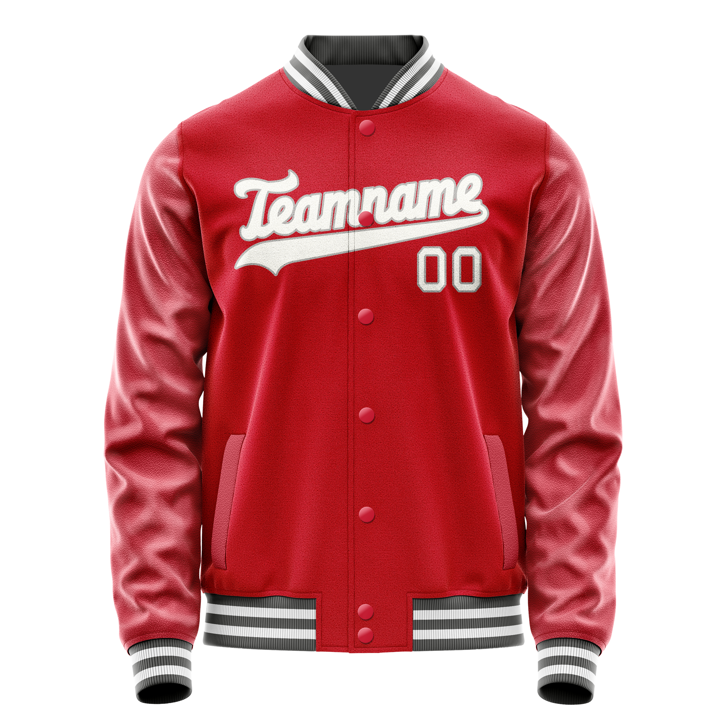 Custom Red Gray Solid Color Varsity Letterman Jacket JA02240617XY397
