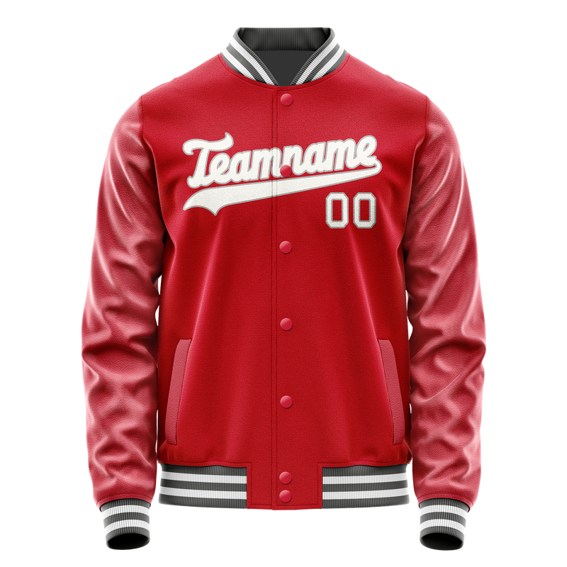 Custom Red Gray Solid Color Varsity Letterman Jacket JA02240617XY397
