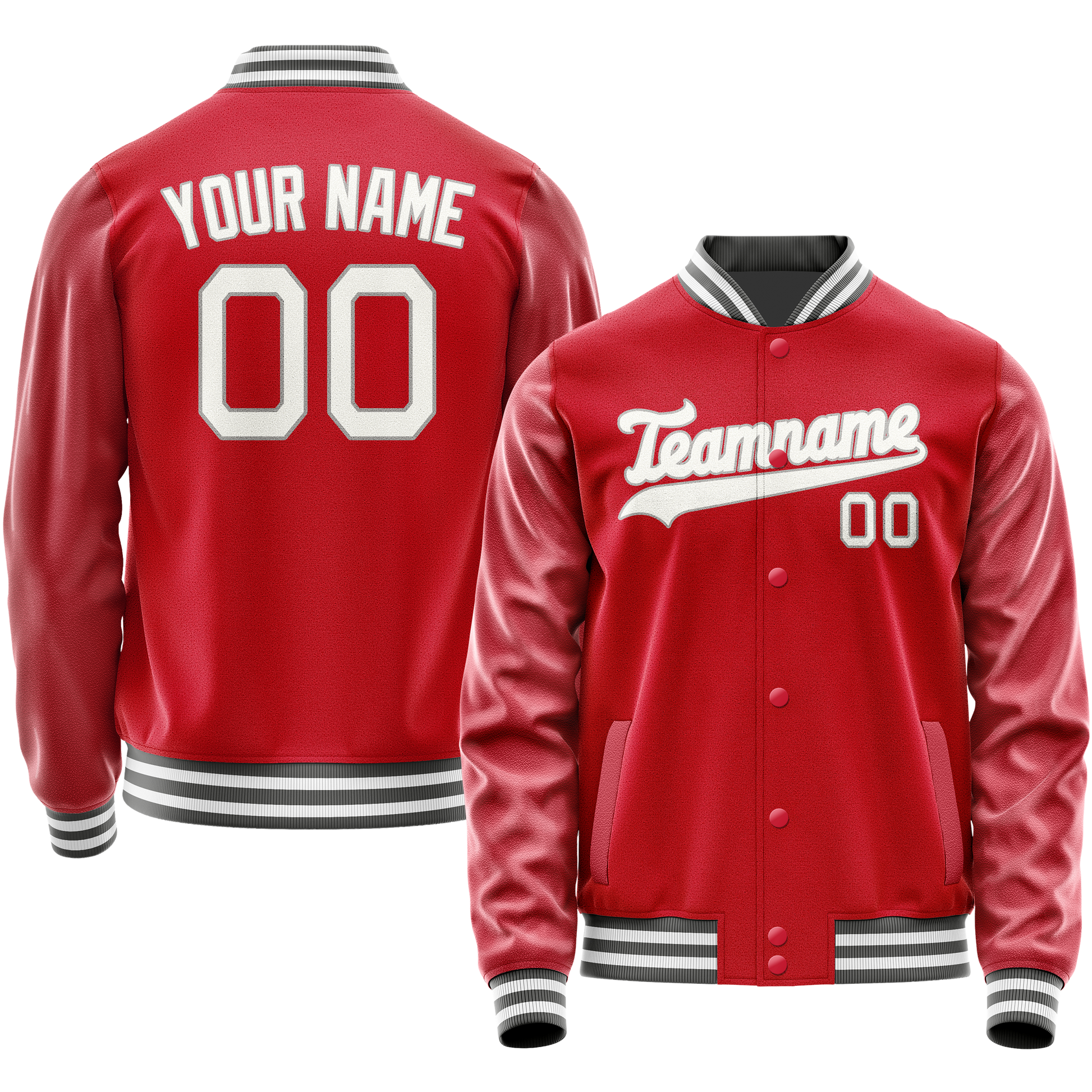 Custom Red Gray Solid Color Varsity Letterman Jacket JA02240617XY397