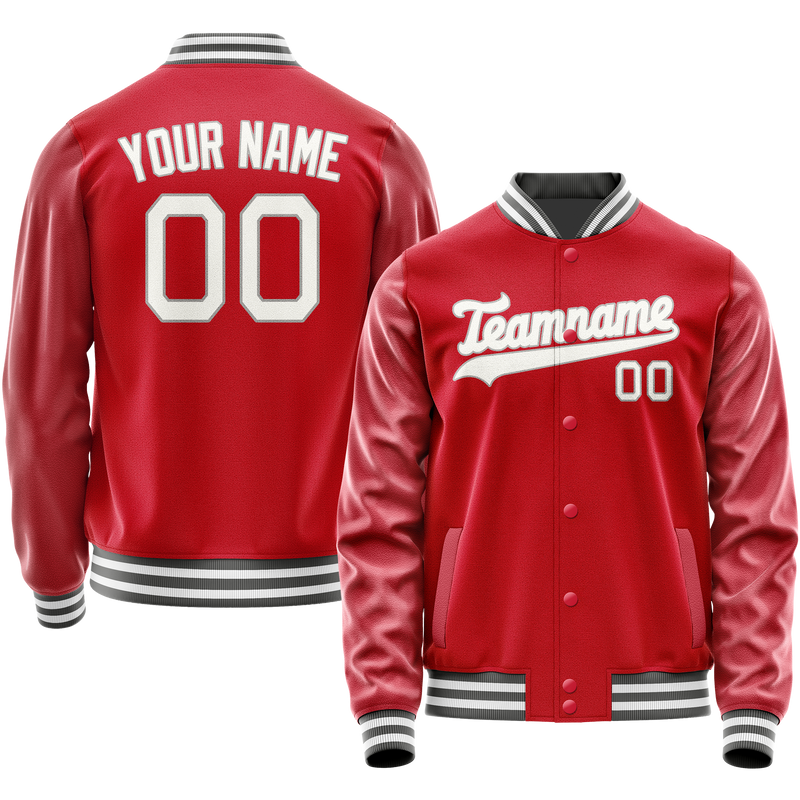 Custom Red Gray Solid Color Varsity Letterman Jacket JA02240617XY397