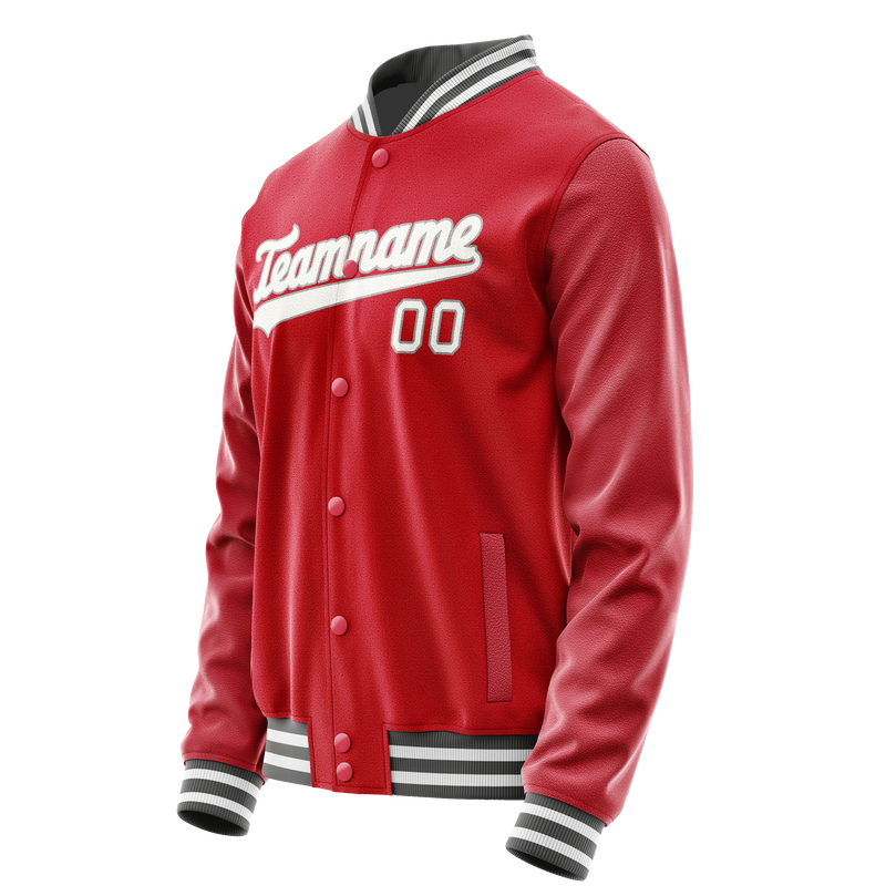 Custom Red Gray Solid Color Varsity Letterman Jacket JA02240617XY397