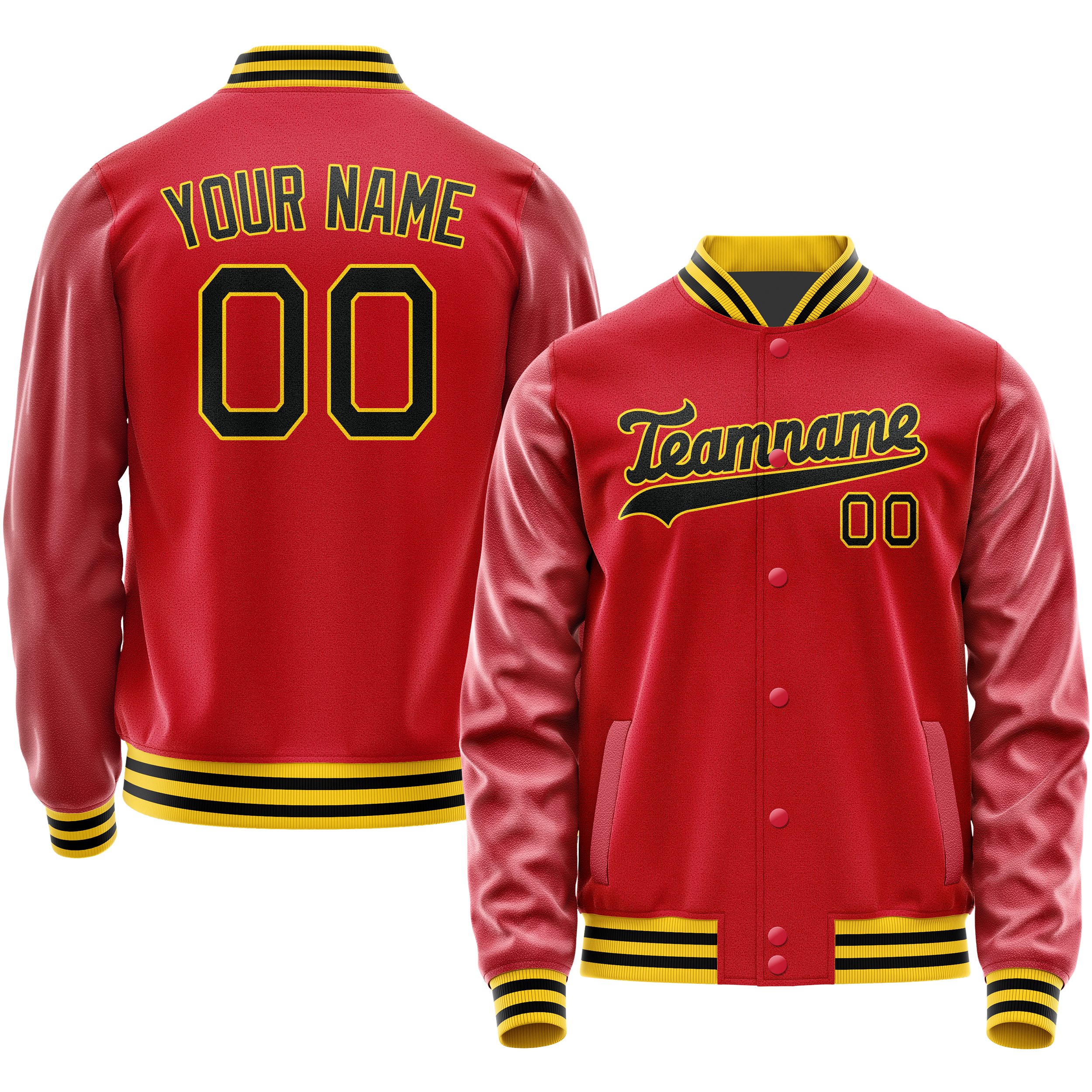 Custom Red Black Solid Color Varsity Letterman Jacket JA02240617XY395