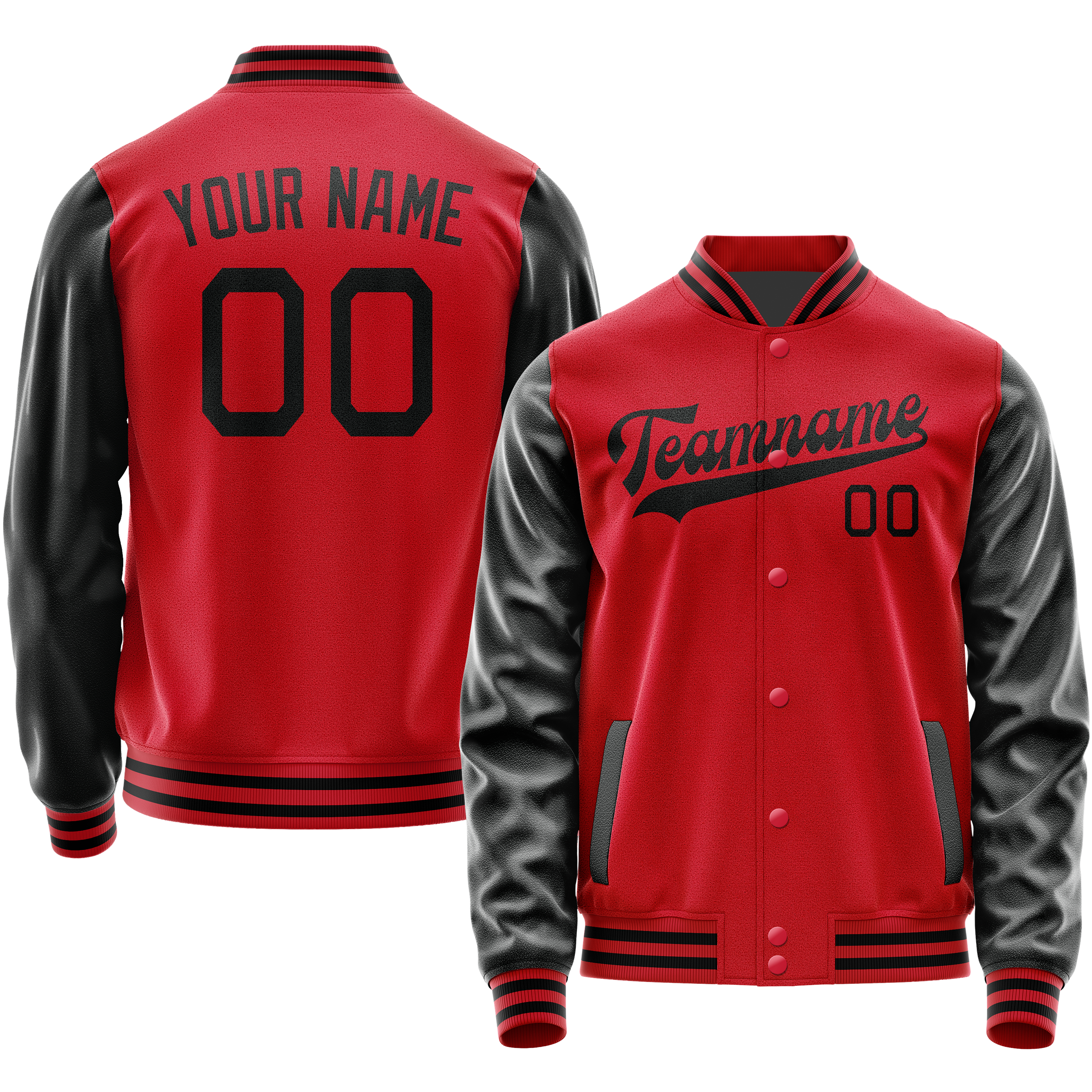 Custom Red Black Solid Color Varsity Letterman Jacket JA02240617XY400
