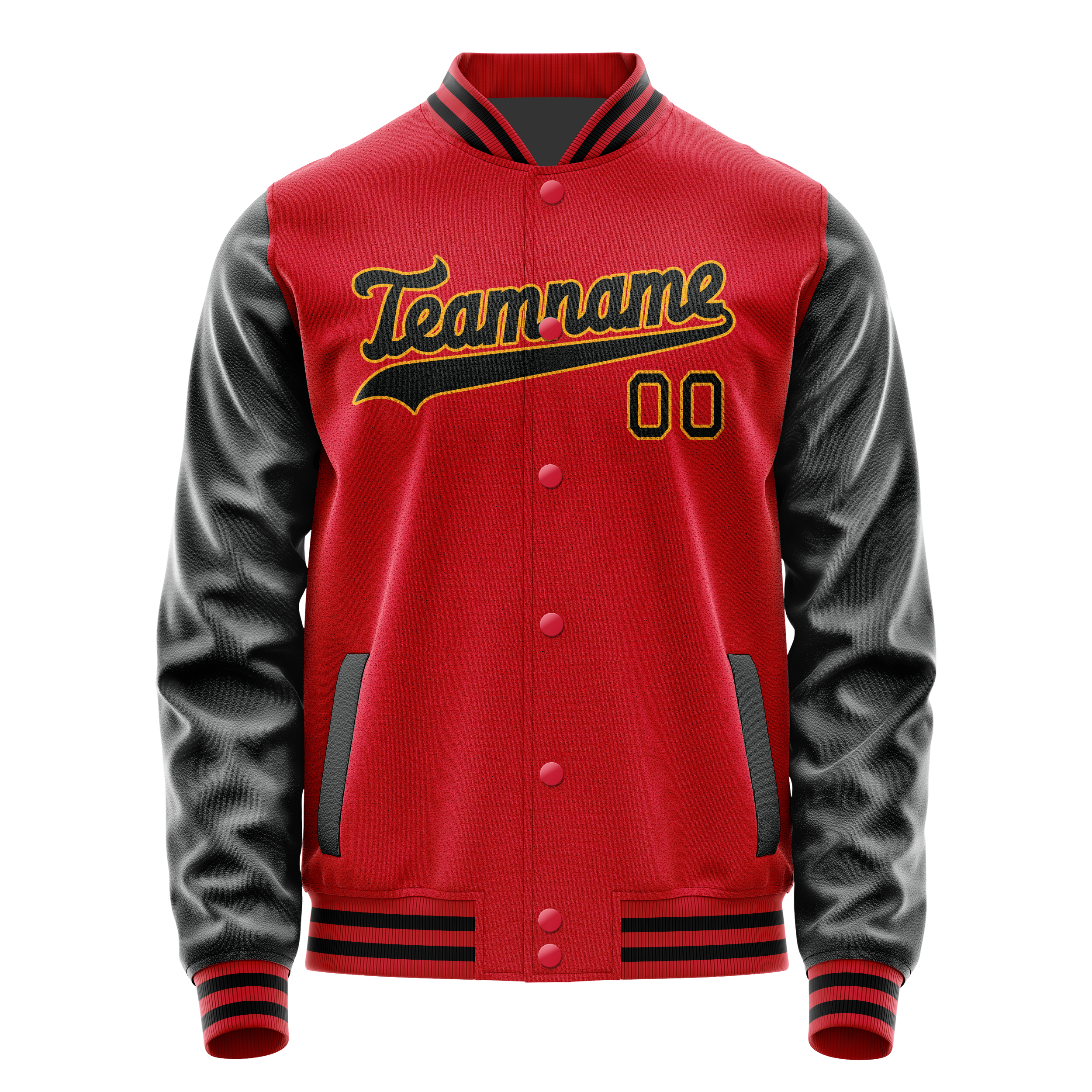Custom Red Black Solid Color Varsity Letterman Jacket JA02240617XY391