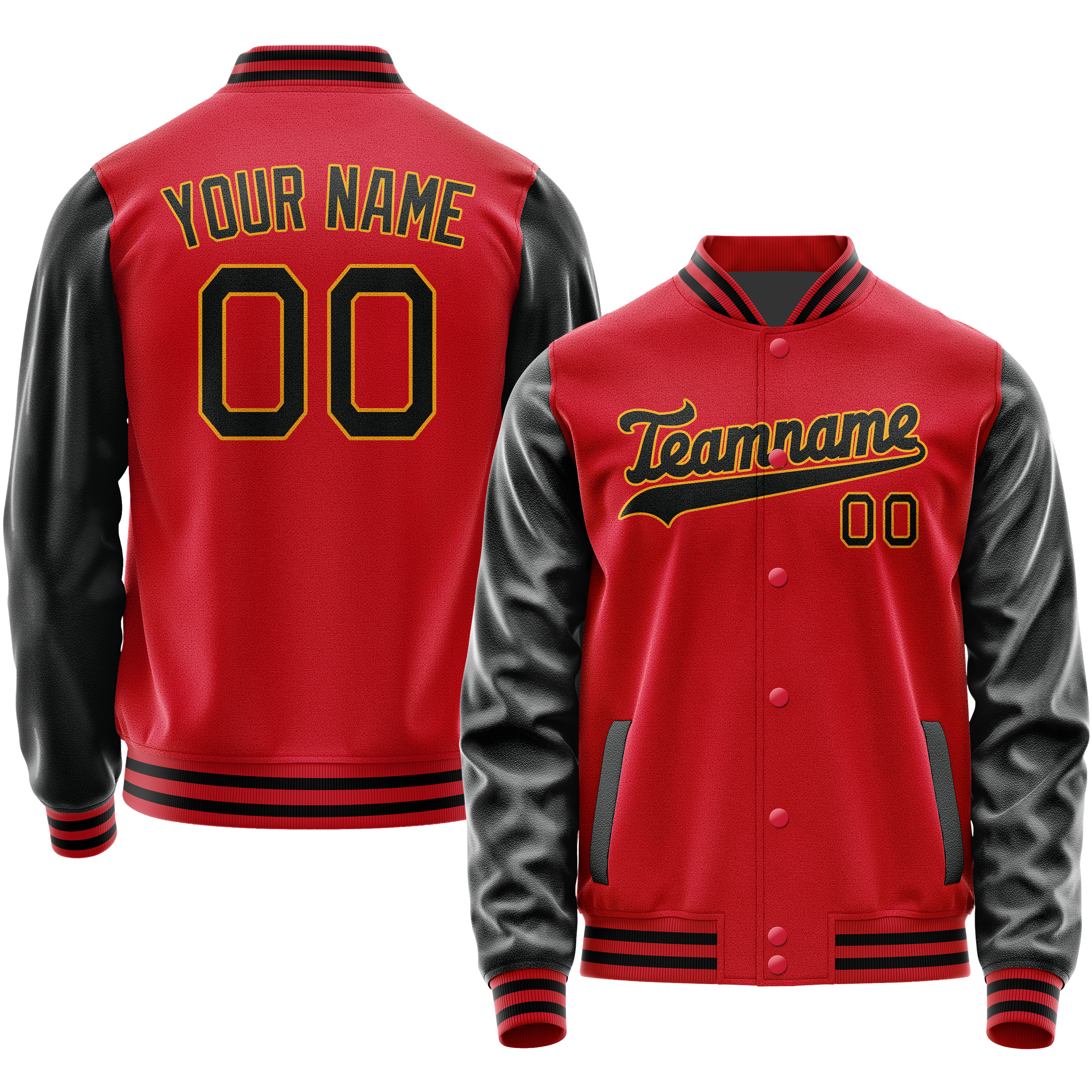 Custom Red Black Solid Color Varsity Letterman Jacket JA02240617XY391