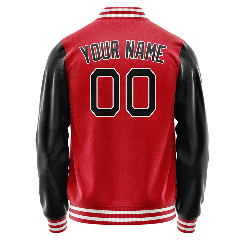 Custom Red Black Solid Color Varsity Letterman Jacket JA02240617XY412
