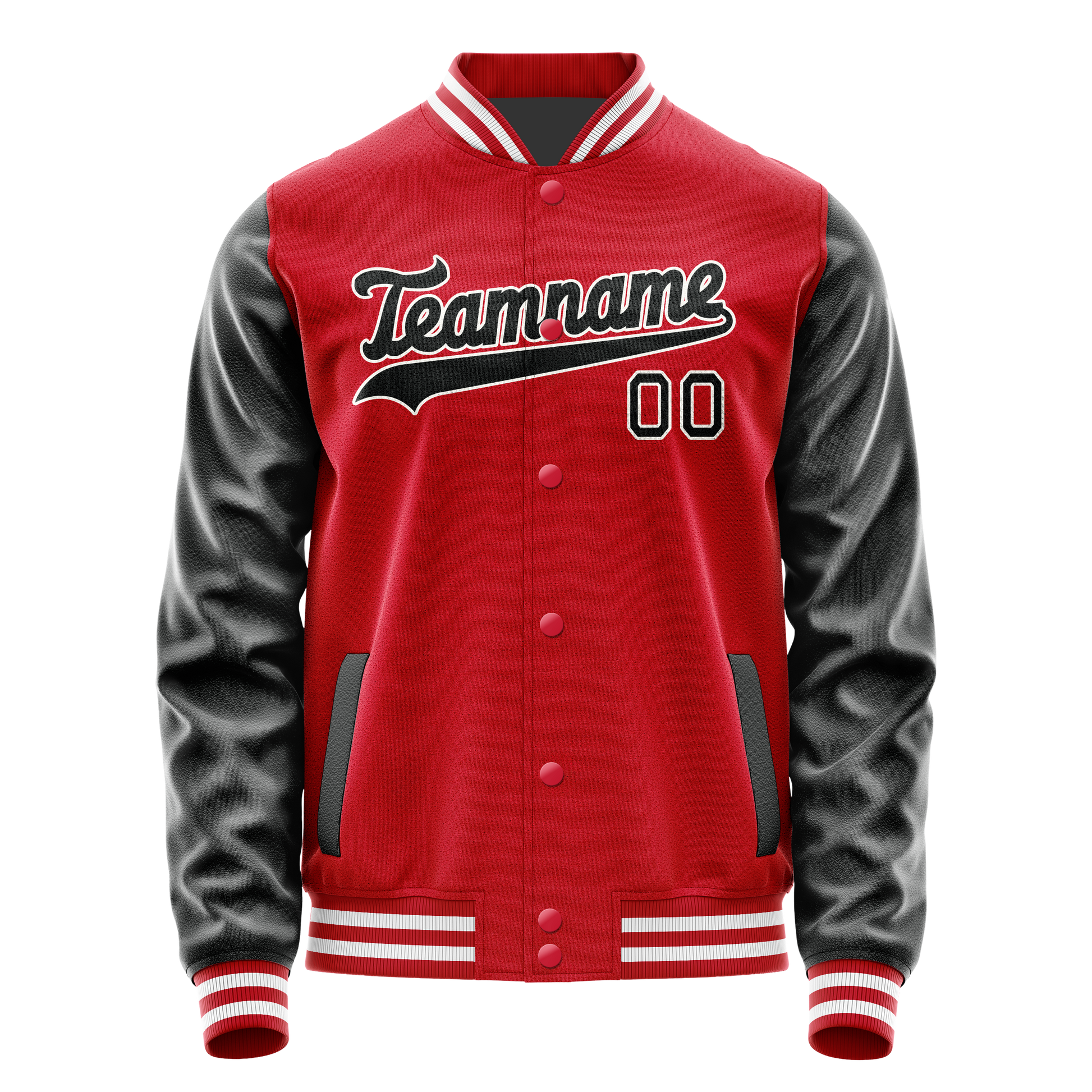Custom Red Black Solid Color Varsity Letterman Jacket JA02240617XY412