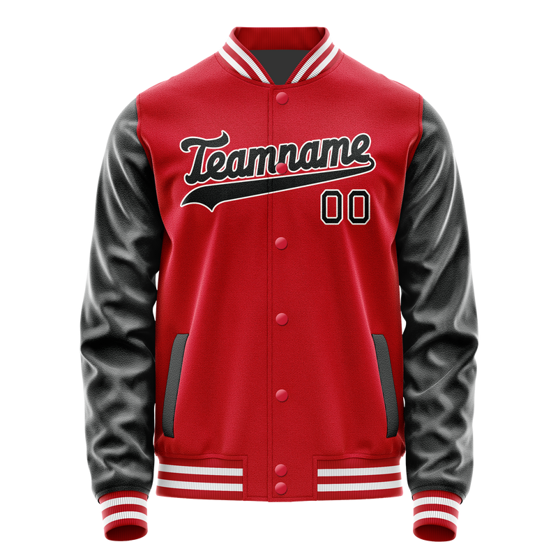 Custom Red Black Solid Color Varsity Letterman Jacket JA02240617XY412