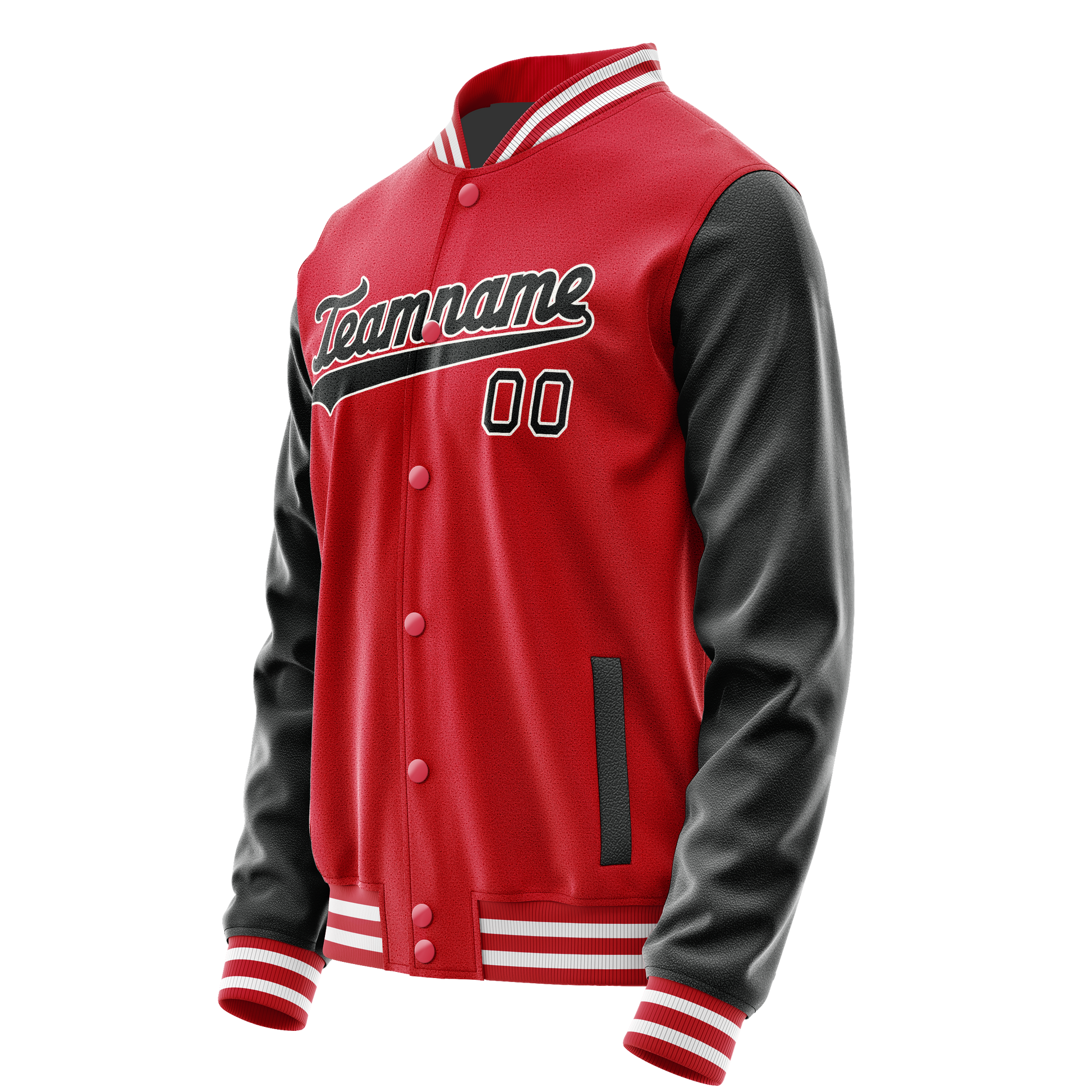 Custom Red Black Solid Color Varsity Letterman Jacket JA02240617XY412