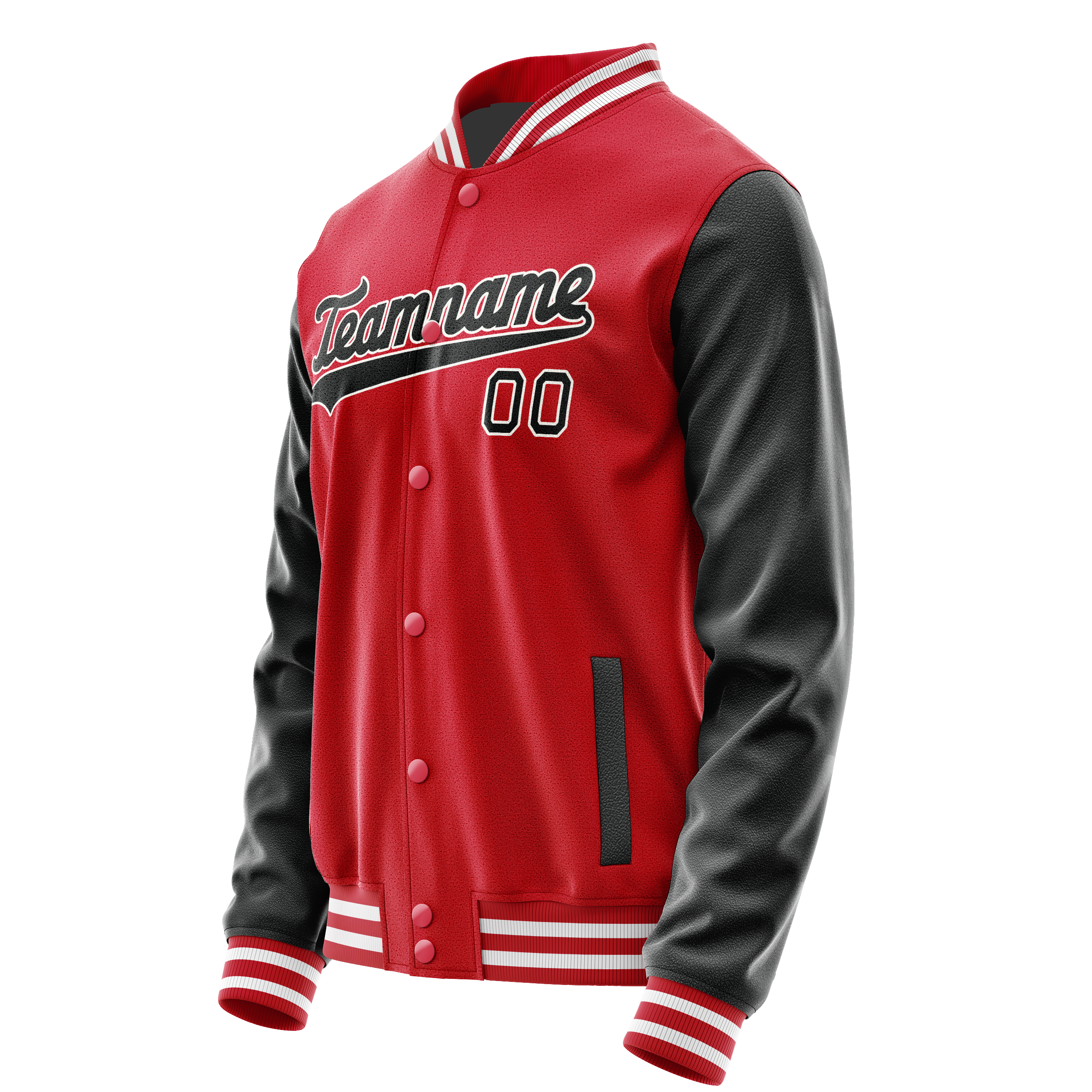 Custom Red Black Solid Color Varsity Letterman Jacket JA02240617XY412