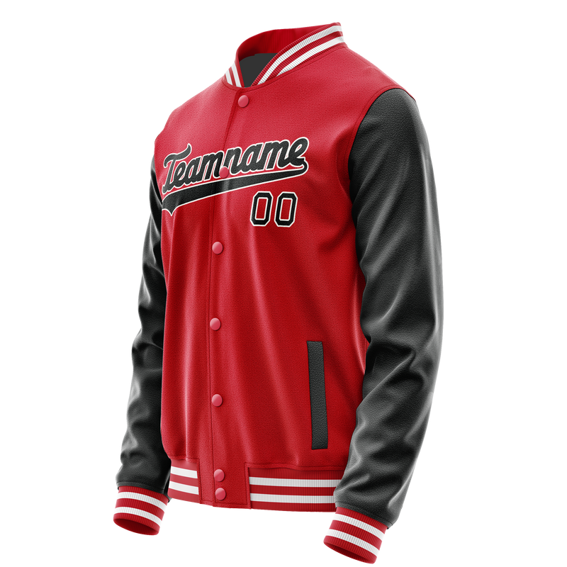 Custom Red Black Solid Color Varsity Letterman Jacket JA02240617XY412