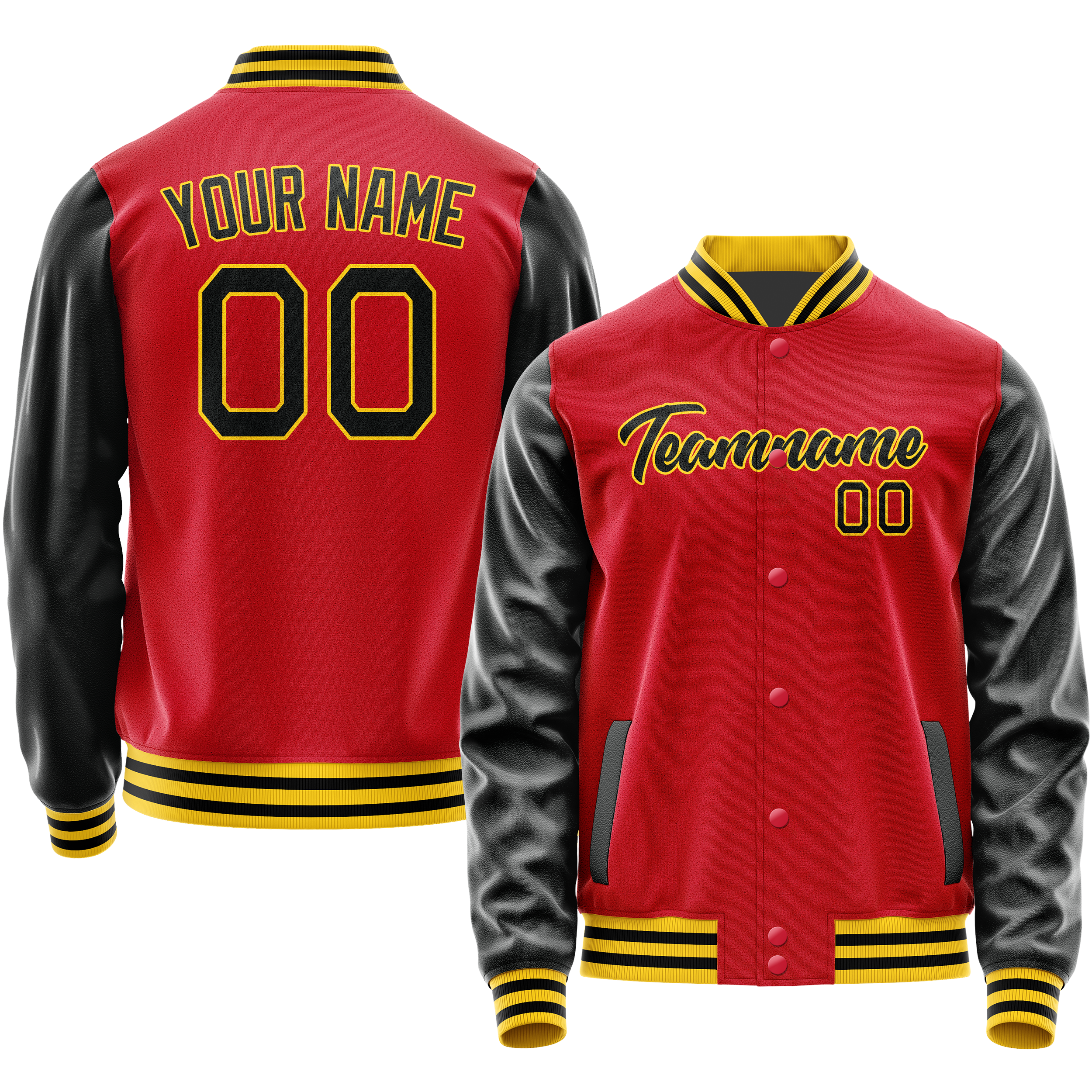 Custom Red Black Solid Color Varsity Letterman Jacket JA02240617XY389