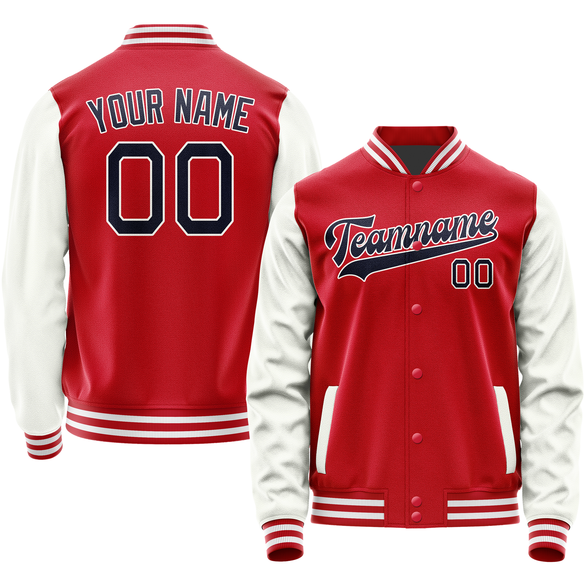 Custom Red White Solid Color Varsity Letterman Jacket JA02240617XY402