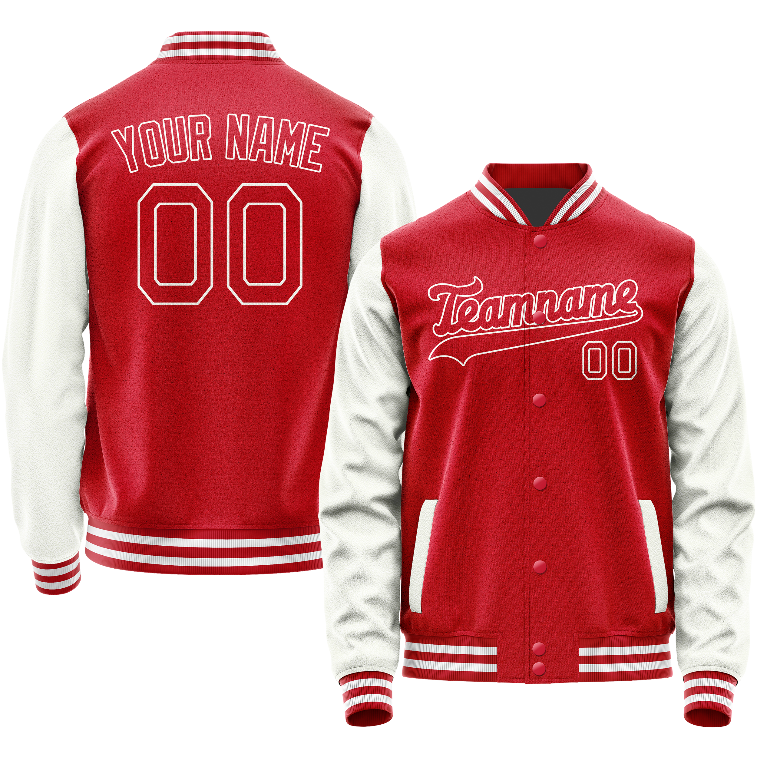 Custom Red White Solid Color Varsity Letterman Jacket JA02240617XY392