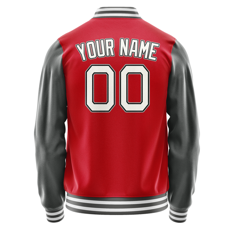 Custom Red Gray Solid Color Varsity Letterman Jacket JA02240617XY404