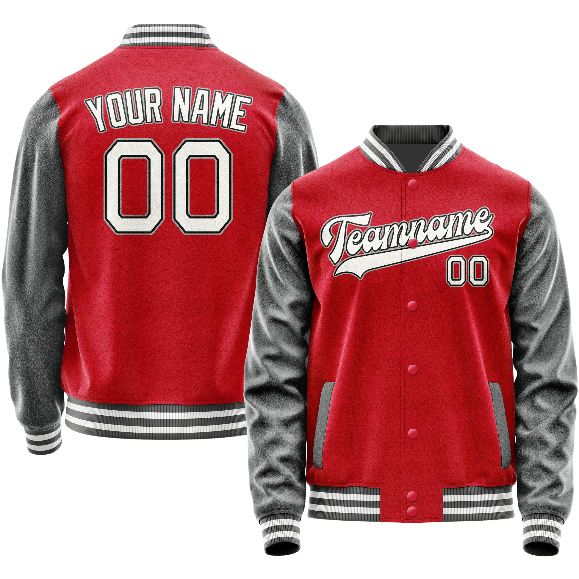 Custom Red Gray Solid Color Varsity Letterman Jacket JA02240617XY404