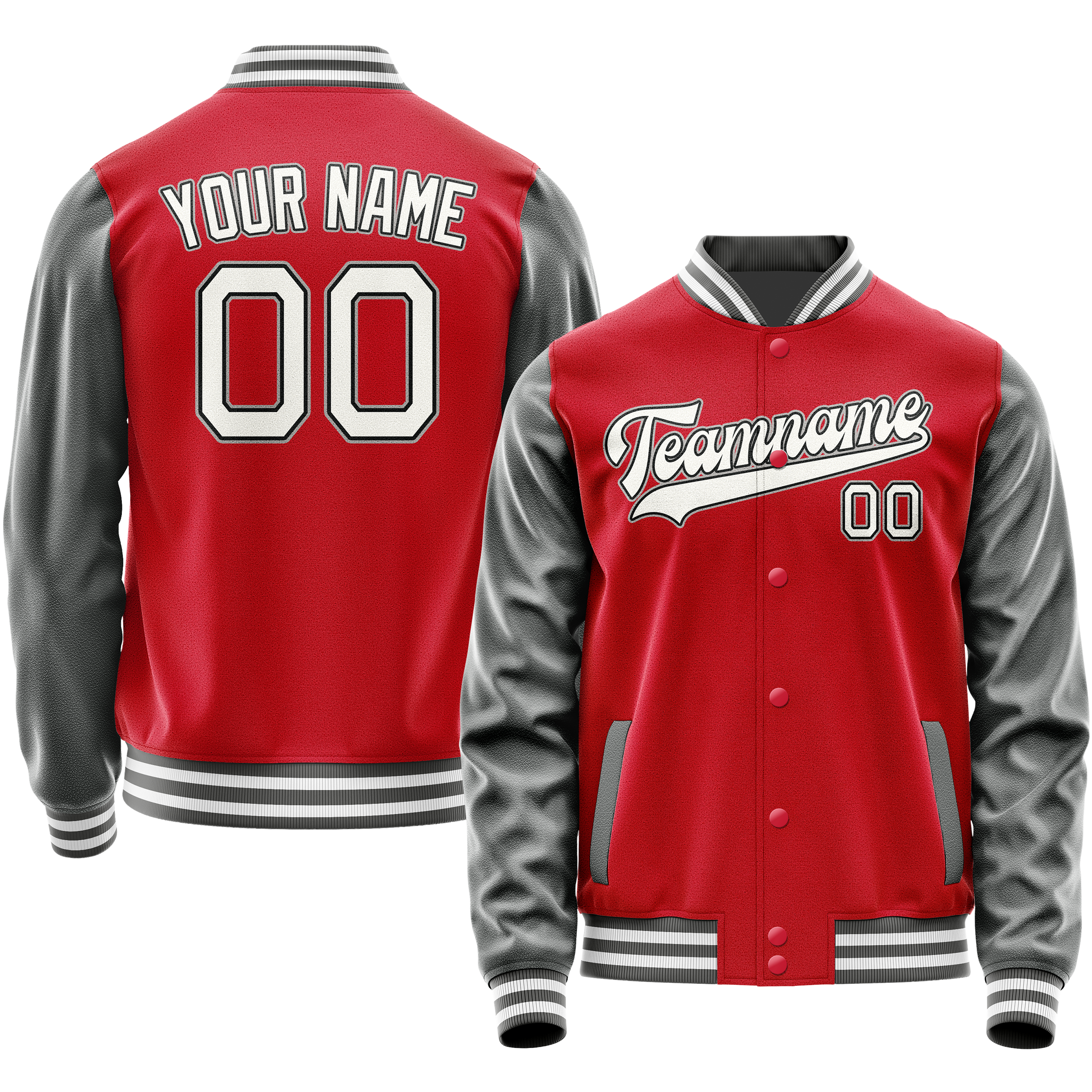 Custom Red Gray Solid Color Varsity Letterman Jacket JA02240617XY404