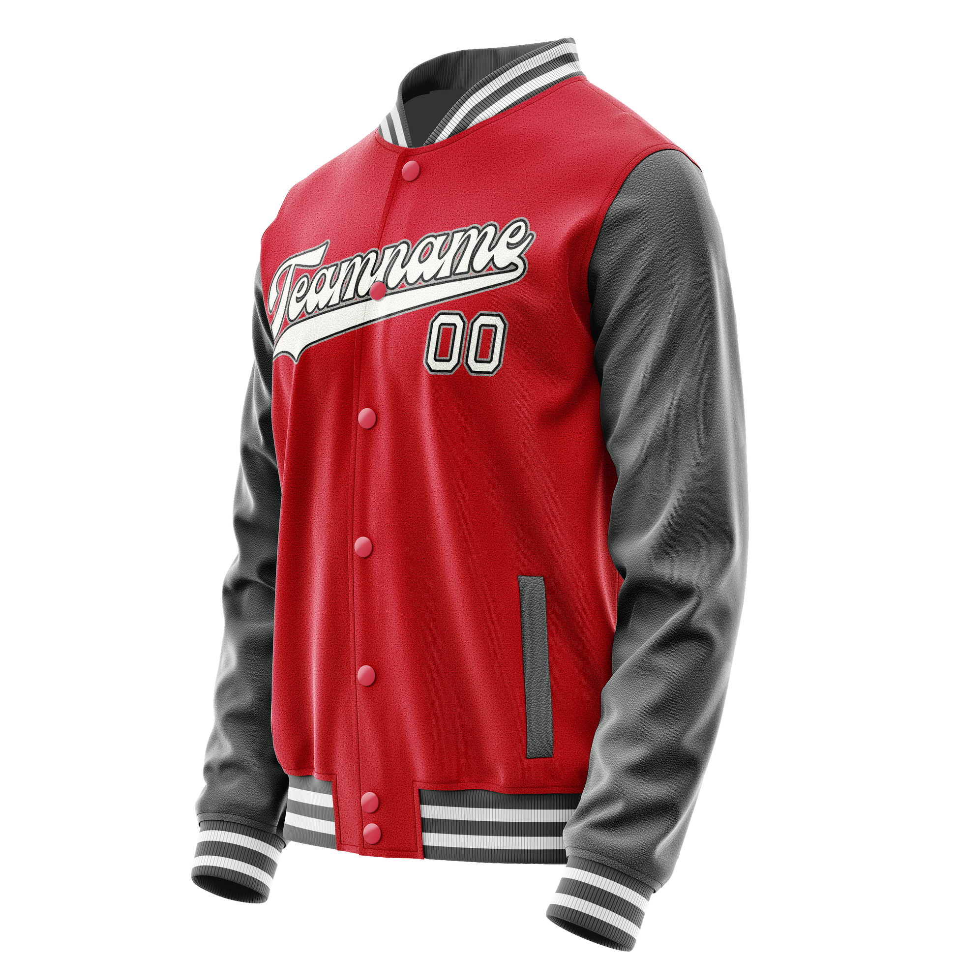Custom Red Gray Solid Color Varsity Letterman Jacket JA02240617XY404