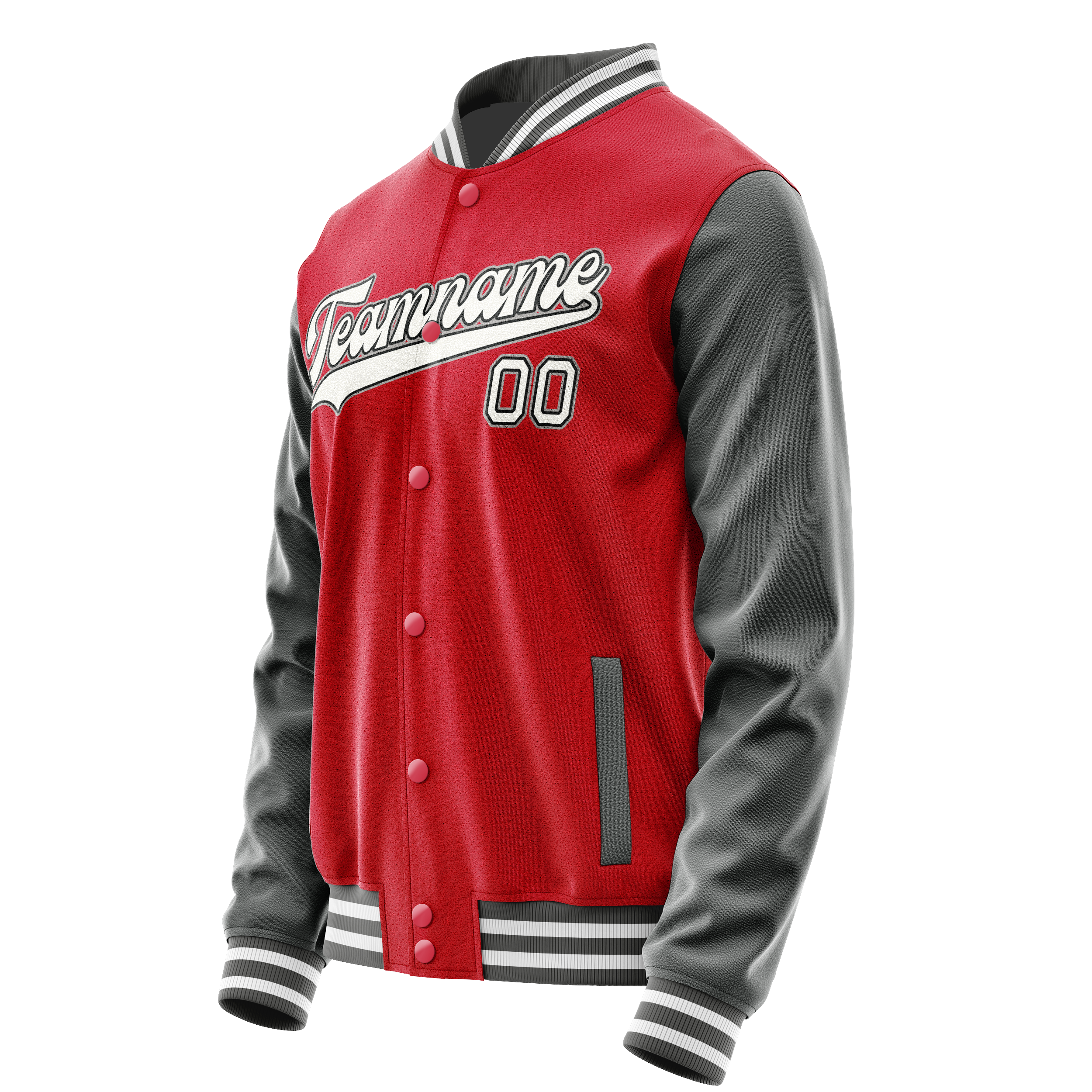 Custom Red Gray Solid Color Varsity Letterman Jacket JA02240617XY404