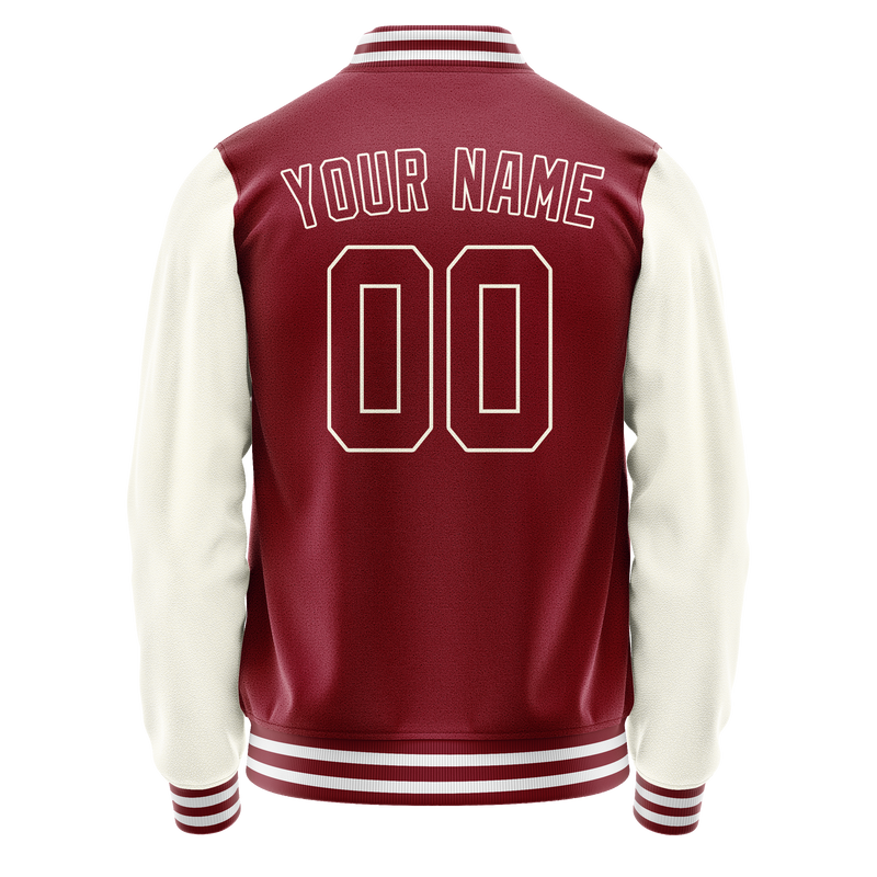 Custom Crimson Cream Solid Color Varsity Letterman Jacket JA02240617KZ535
