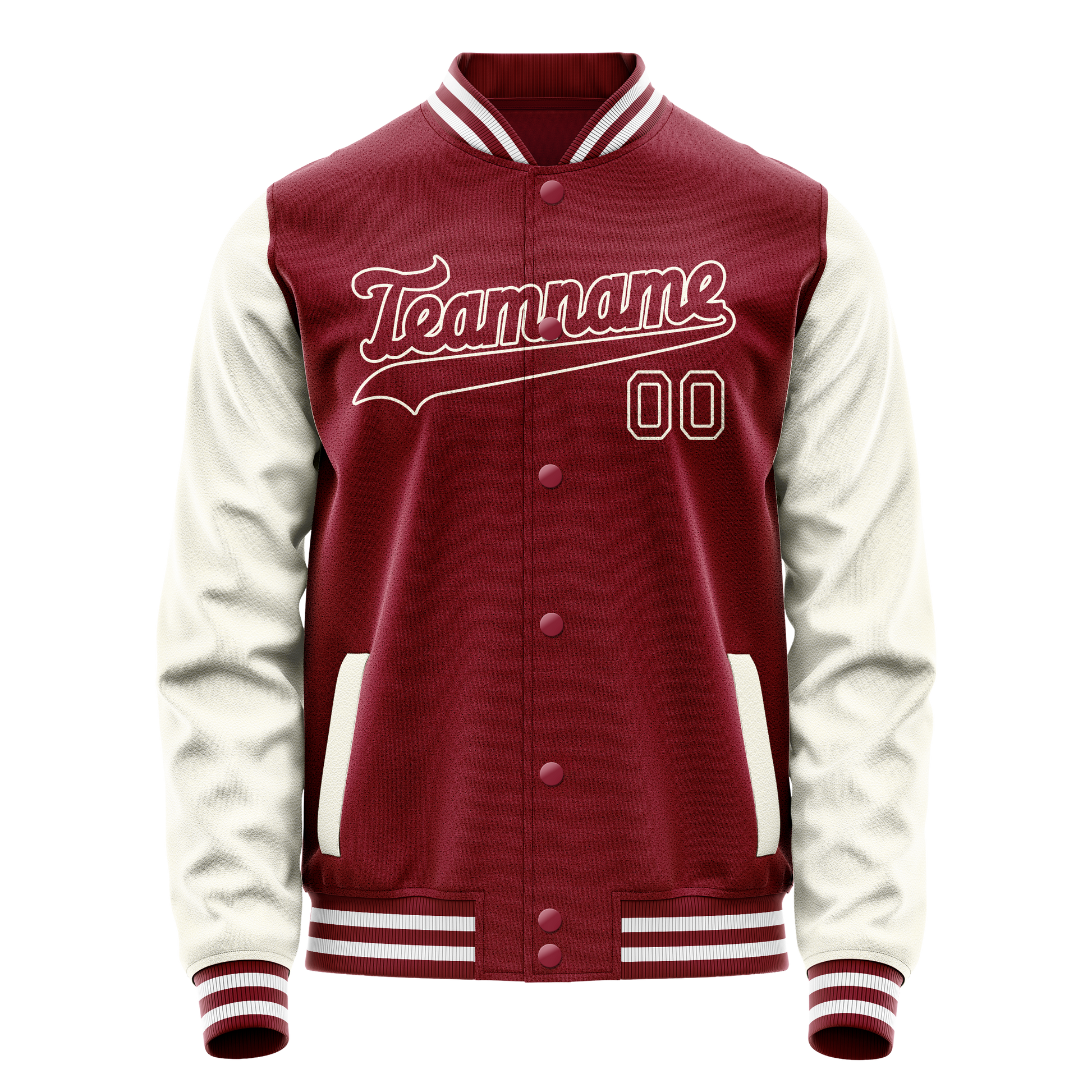 Custom Crimson Cream Solid Color Varsity Letterman Jacket JA02240617KZ535
