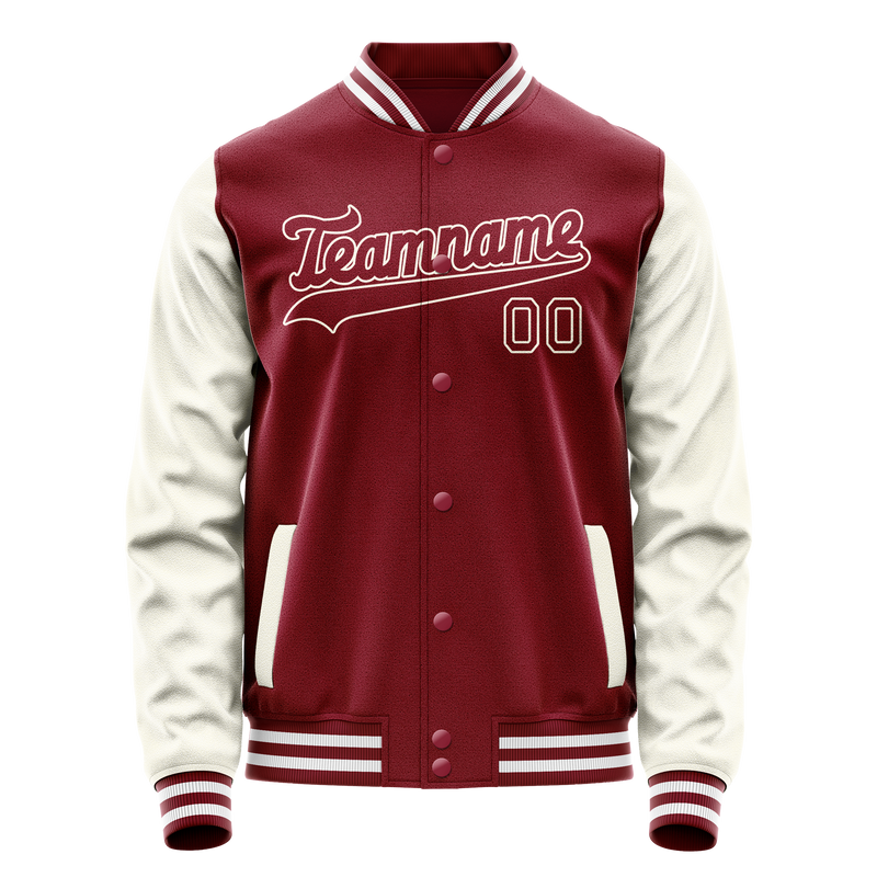 Custom Crimson Cream Solid Color Varsity Letterman Jacket JA02240617KZ535