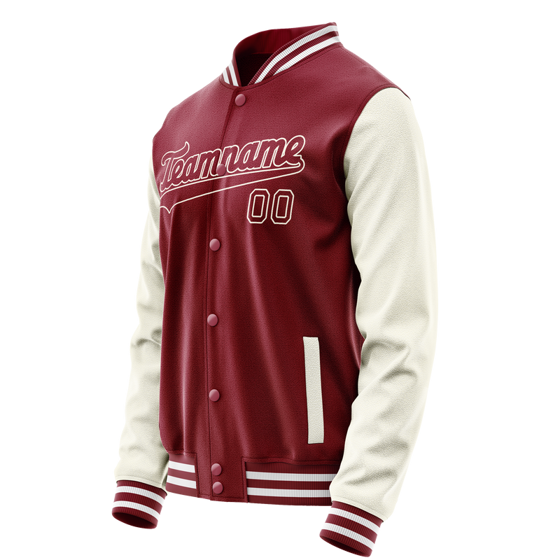 Custom Crimson Cream Solid Color Varsity Letterman Jacket JA02240617KZ535