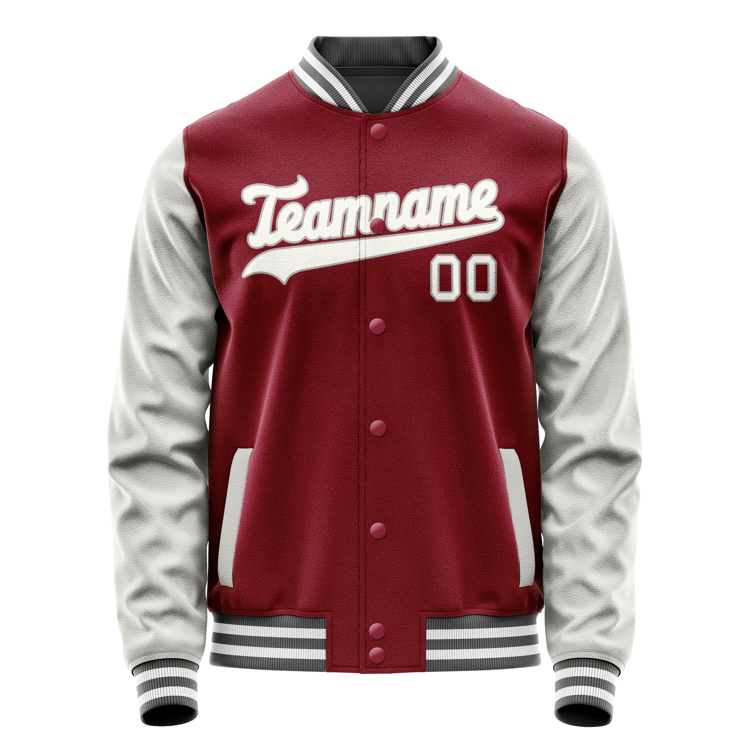 Custom Crimson Gray Solid Color Varsity Letterman Jacket JA02240617KZ511