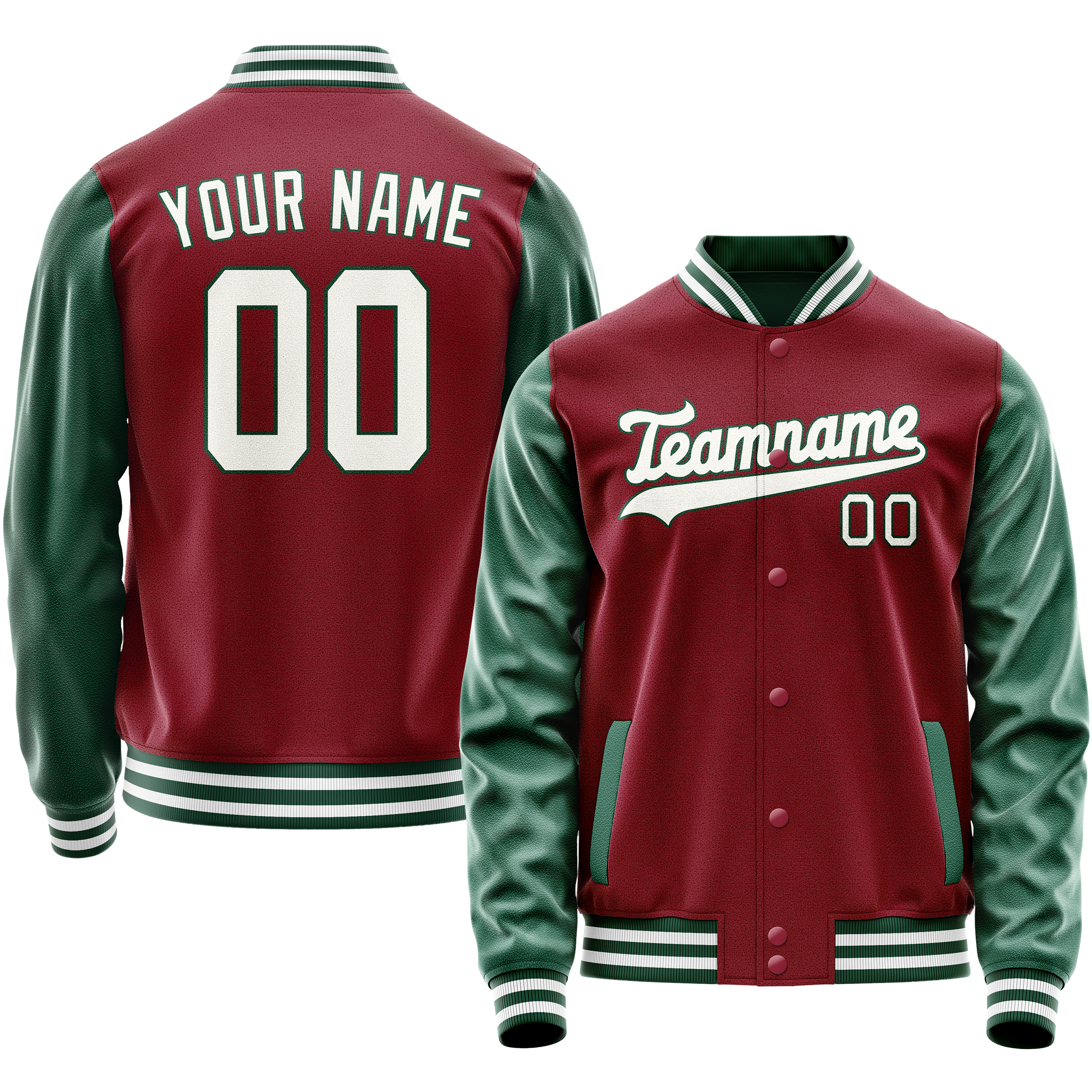 Custom Crimson Kelly-Green Solid Color Varsity Letterman Jacket JA02240617KZ515