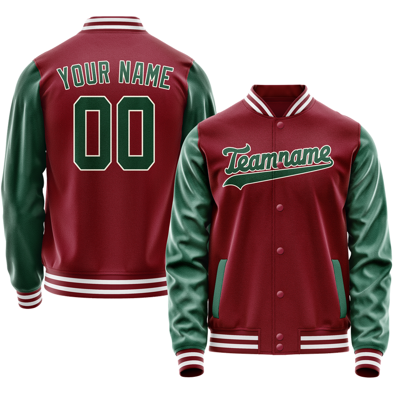 Custom Crimson Kelly-Green Solid Color Varsity Letterman Jacket JA02240617KZ533