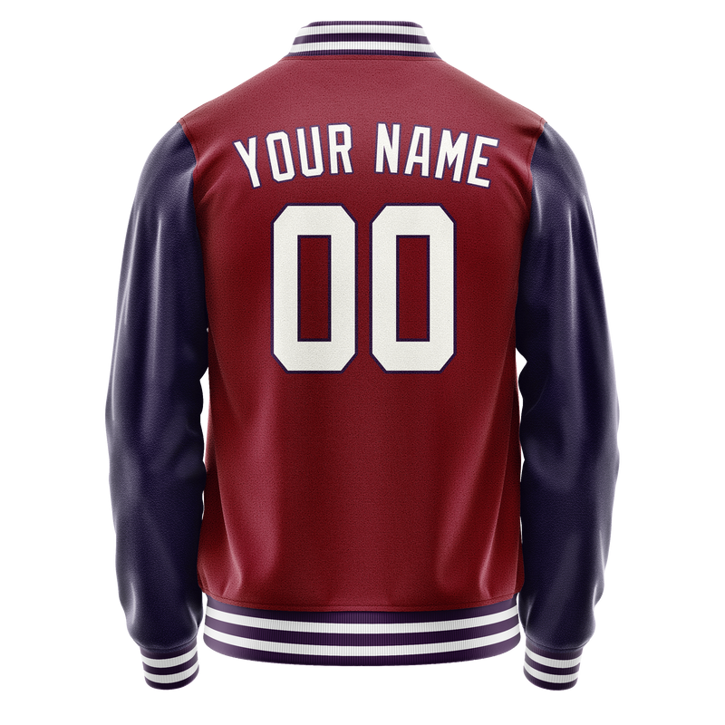 Custom Crimson Navy Solid Color Varsity Letterman Jacket JA02240617KZ520