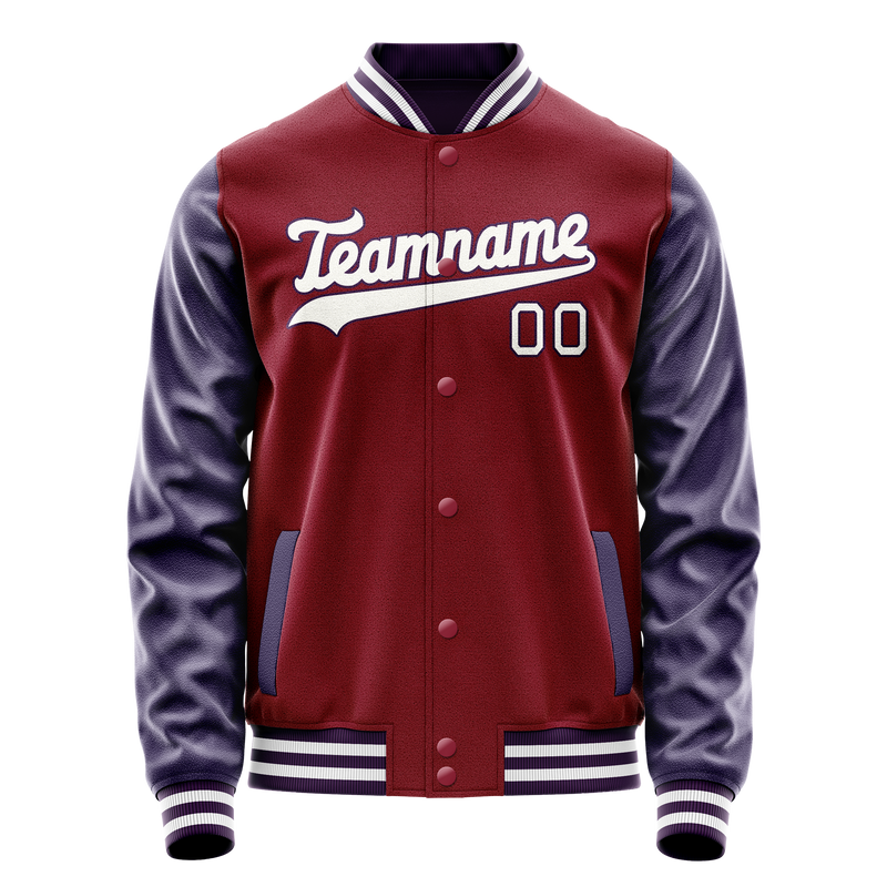 Custom Crimson Navy Solid Color Varsity Letterman Jacket JA02240617KZ520