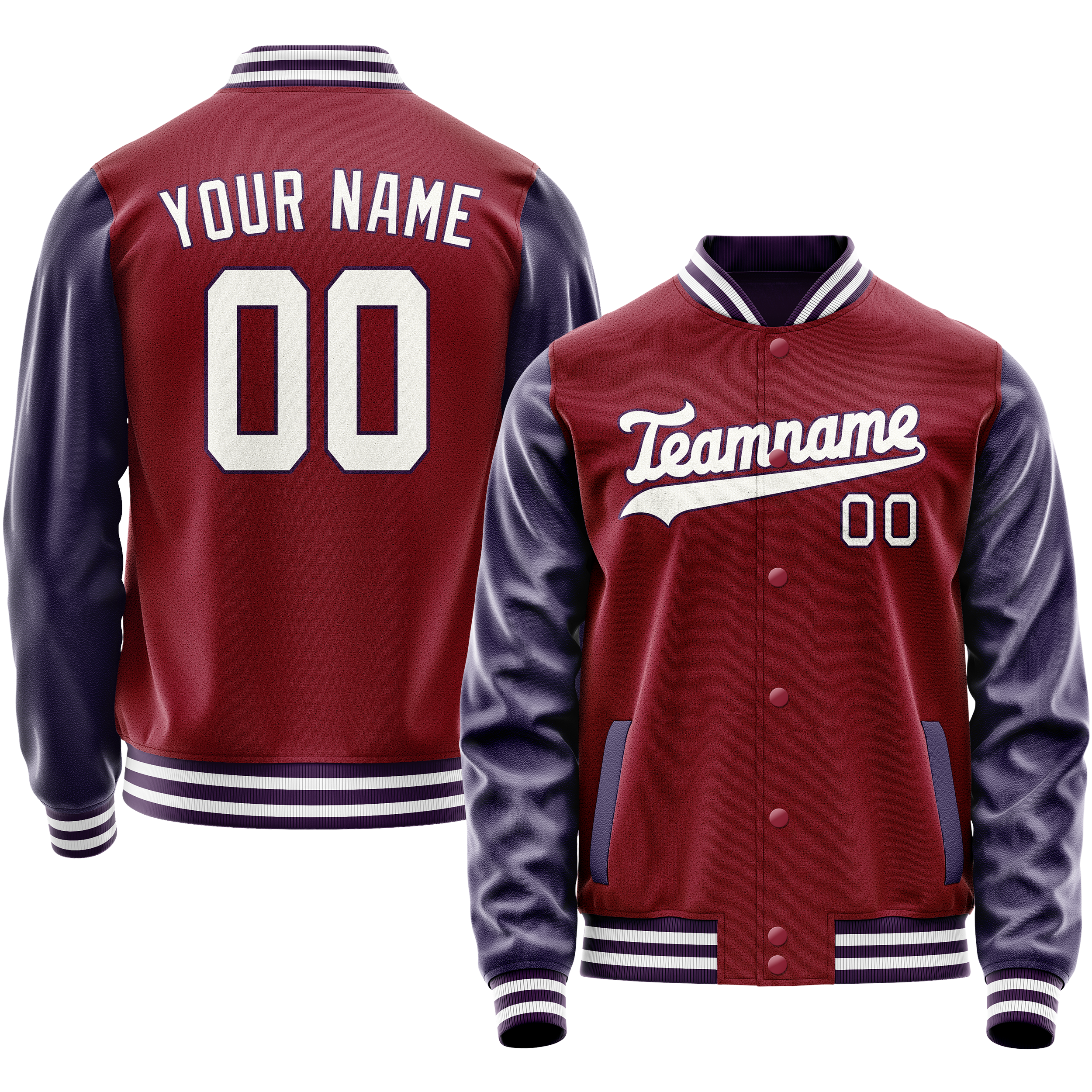 Custom Crimson Navy Solid Color Varsity Letterman Jacket JA02240617KZ520