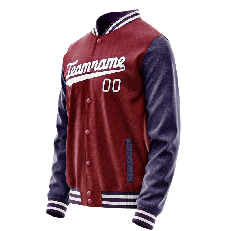 Custom Crimson Navy Solid Color Varsity Letterman Jacket JA02240617KZ520