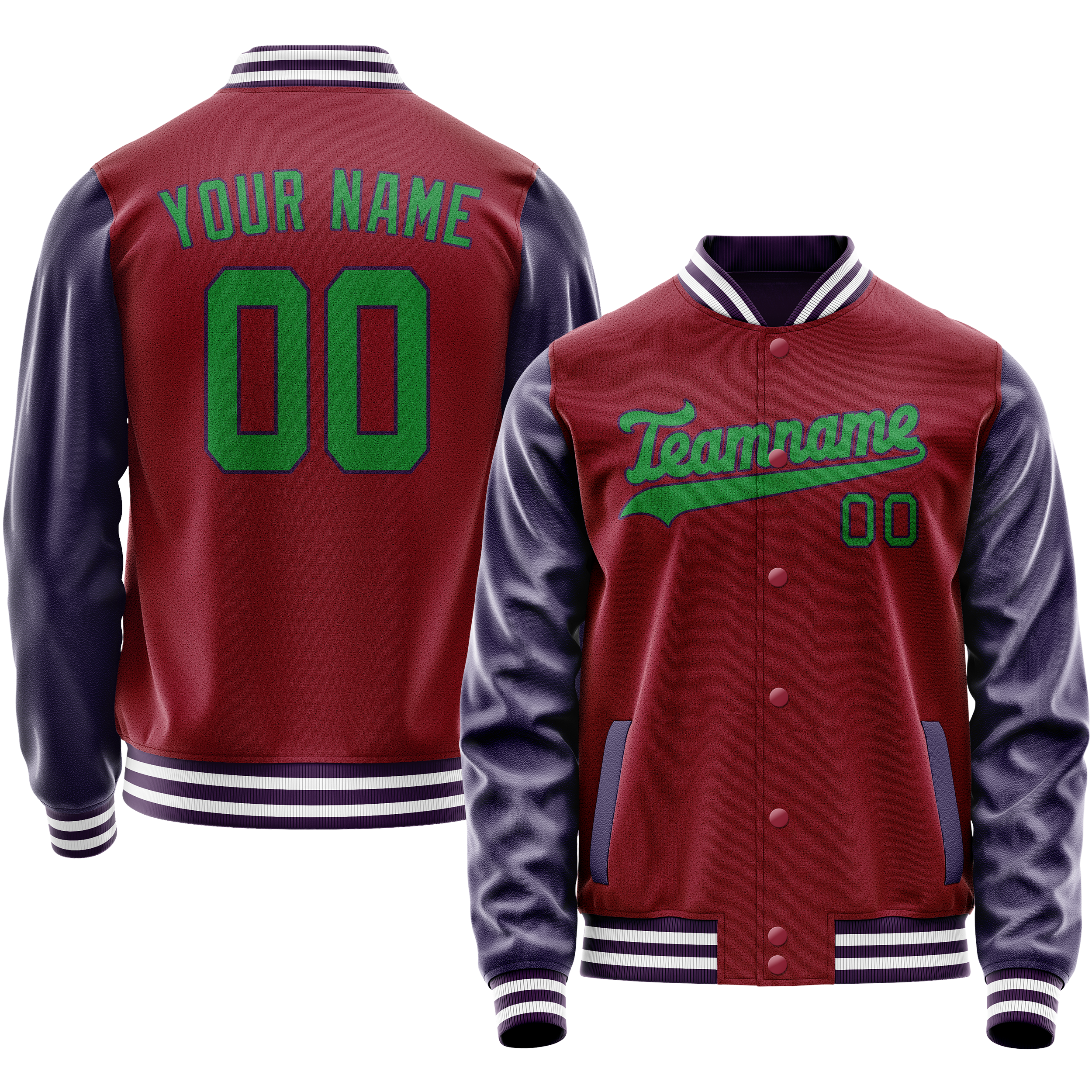 Custom Crimson Navy Solid Color Varsity Letterman Jacket JA02240617KZ517