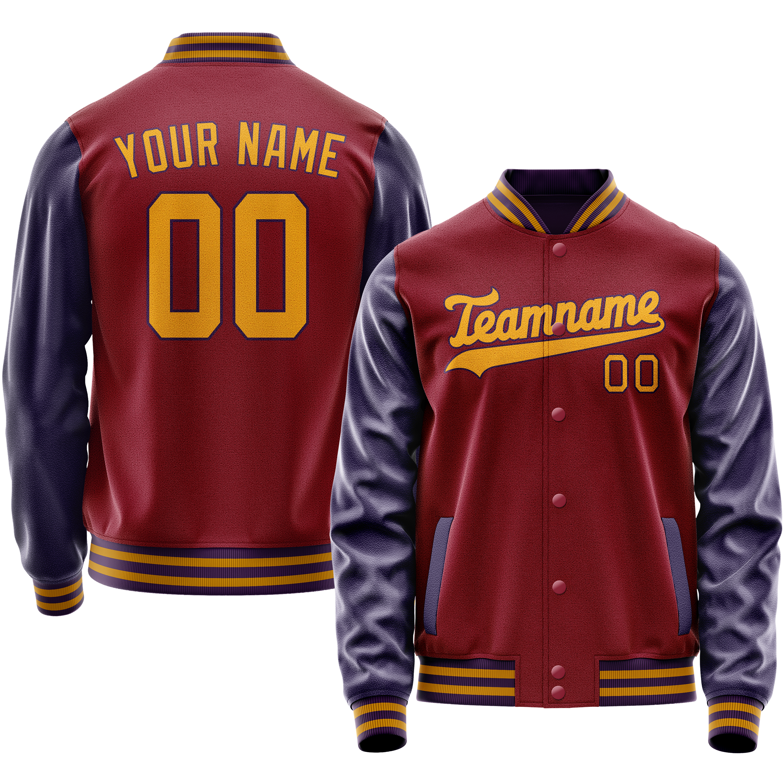 Custom Crimson Navy Solid Color Varsity Letterman Jacket JA02240617KZ516