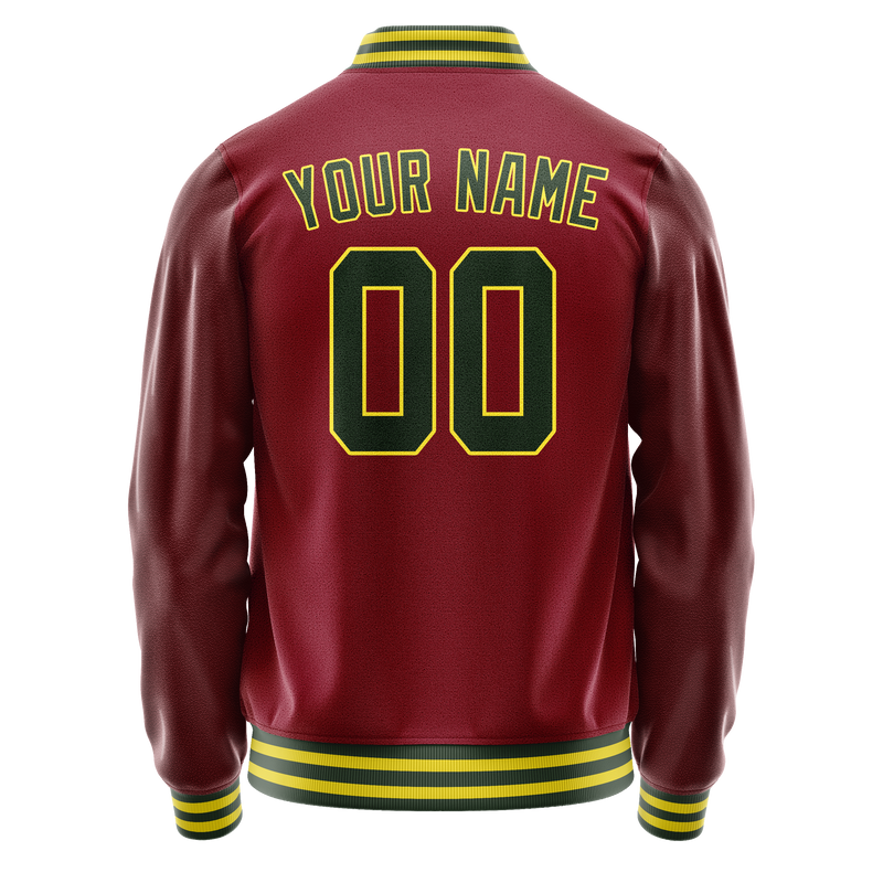 Custom Crimson Kelly-Green Solid Color Varsity Letterman Jacket JA02240617KZ536