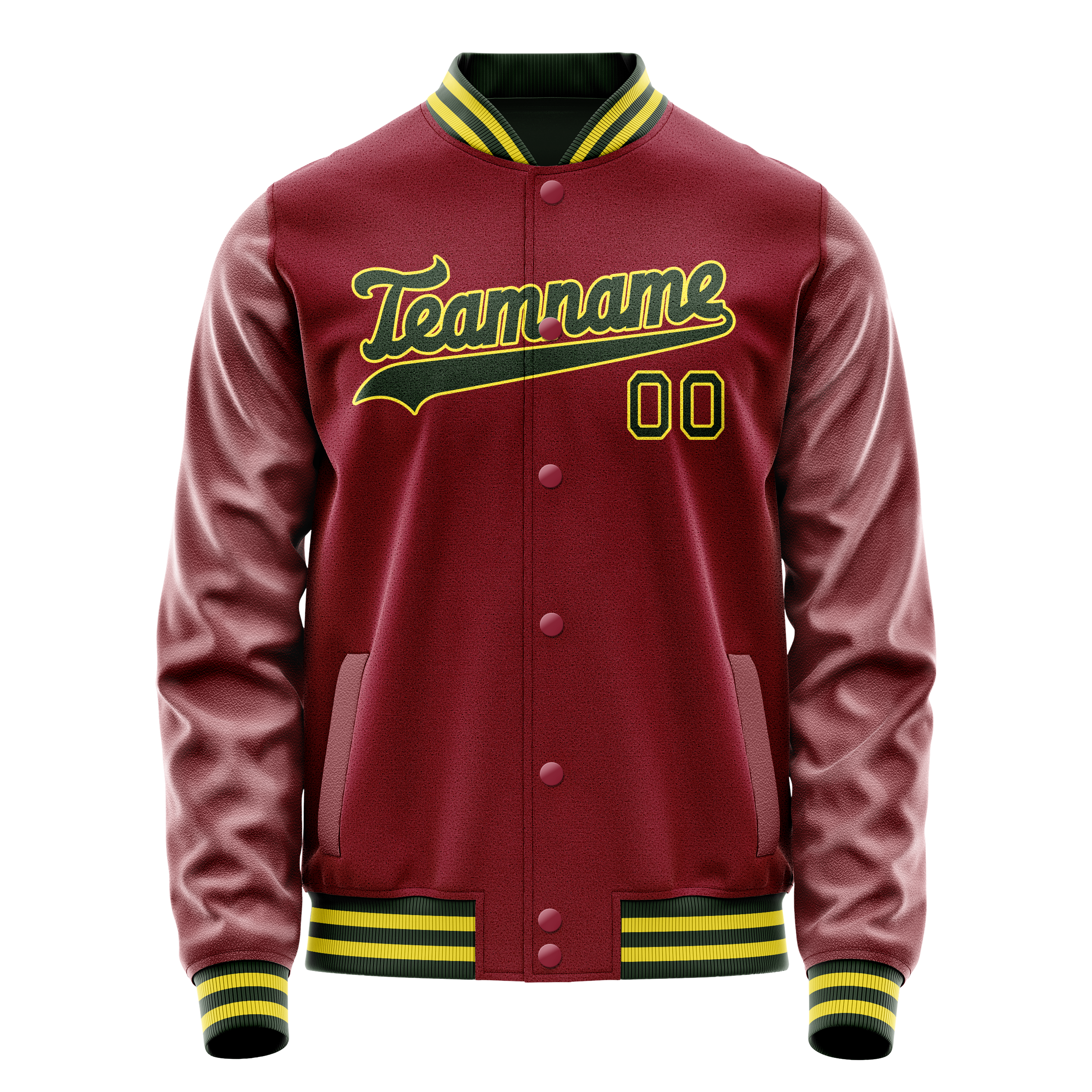 Custom Crimson Kelly-Green Solid Color Varsity Letterman Jacket JA02240617KZ536