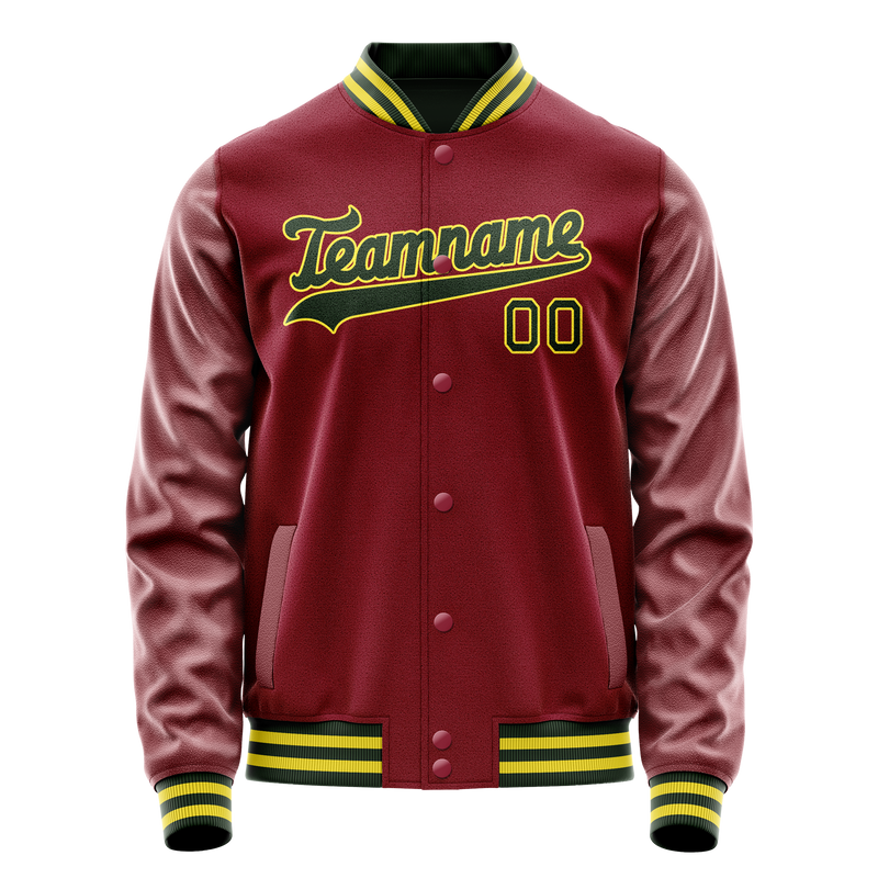 Custom Crimson Kelly-Green Solid Color Varsity Letterman Jacket JA02240617KZ536