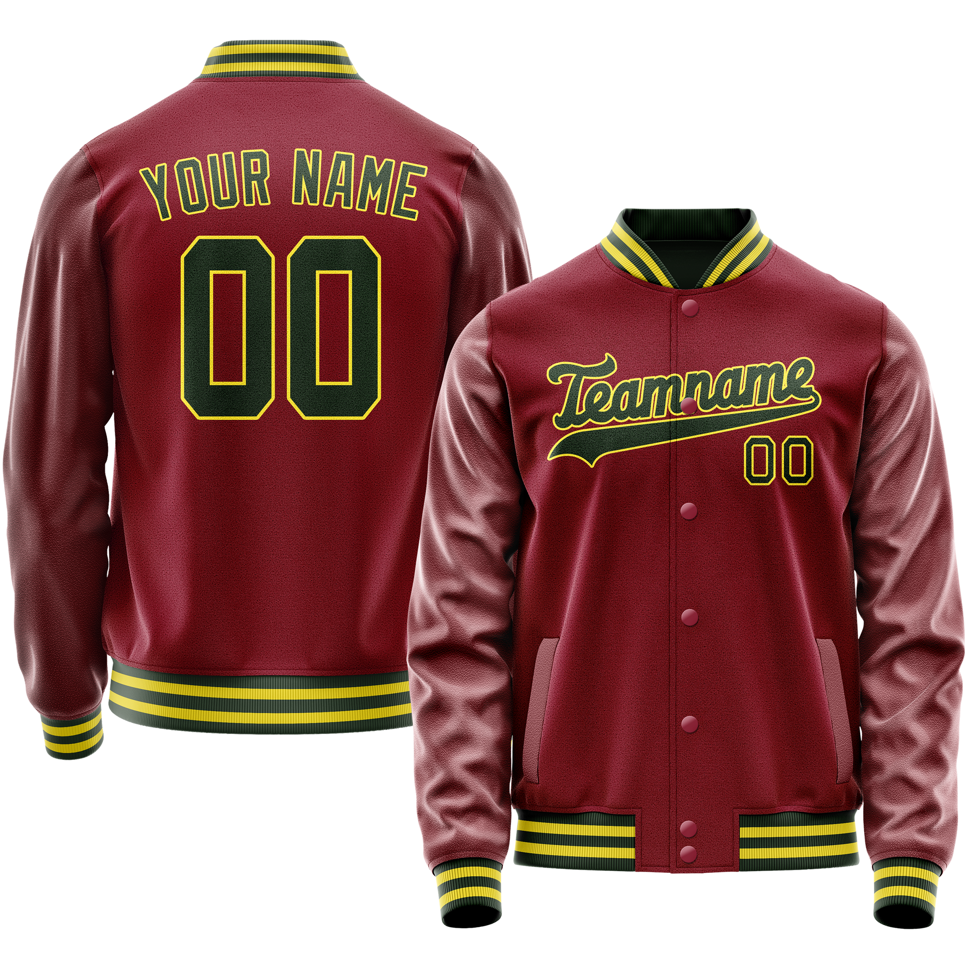 Custom Crimson Kelly-Green Solid Color Varsity Letterman Jacket JA02240617KZ536