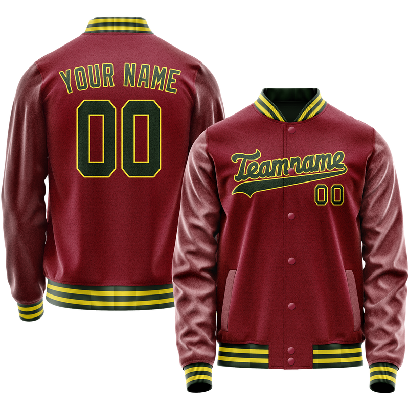 Custom Crimson Kelly-Green Solid Color Varsity Letterman Jacket JA02240617KZ536