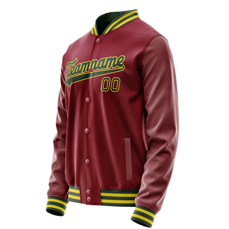 Custom Crimson Kelly-Green Solid Color Varsity Letterman Jacket JA02240617KZ536