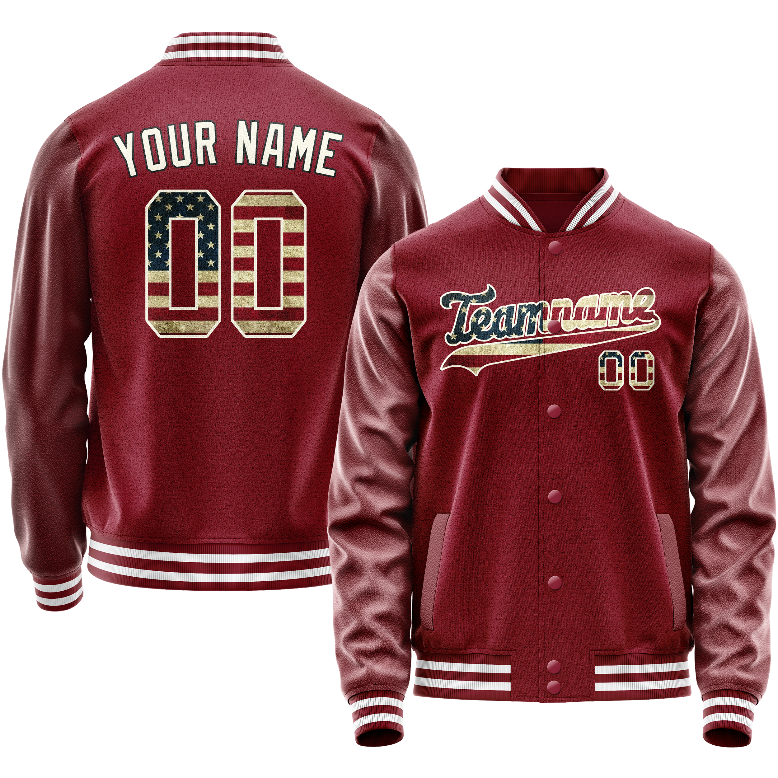 Custom Crimson Cream Vintage Usa Flag Varsity Letterman Jacket JA02240617KZ508