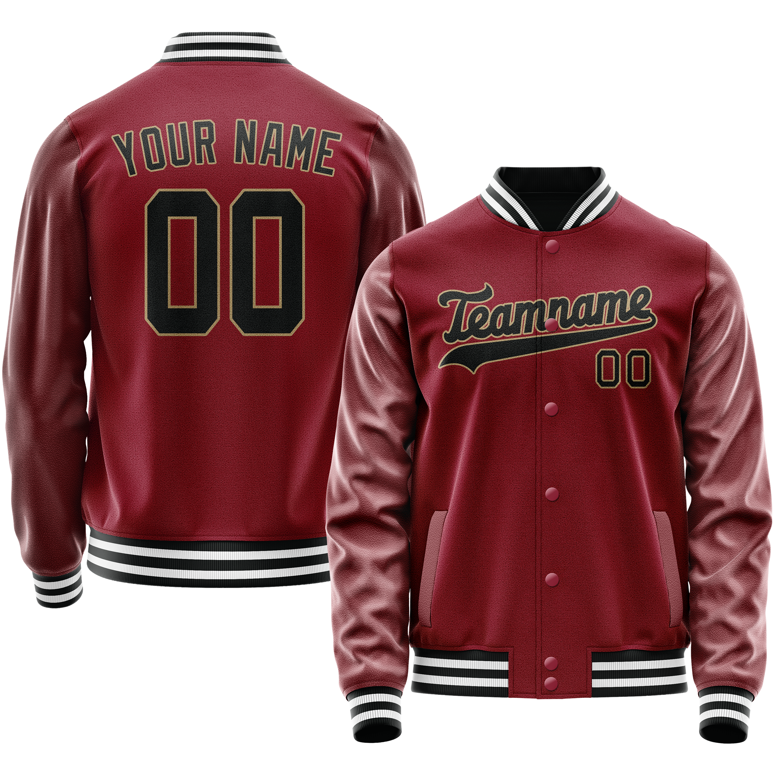 Custom Crimson Black Solid Color Varsity Letterman Jacket JA02240617KZ507