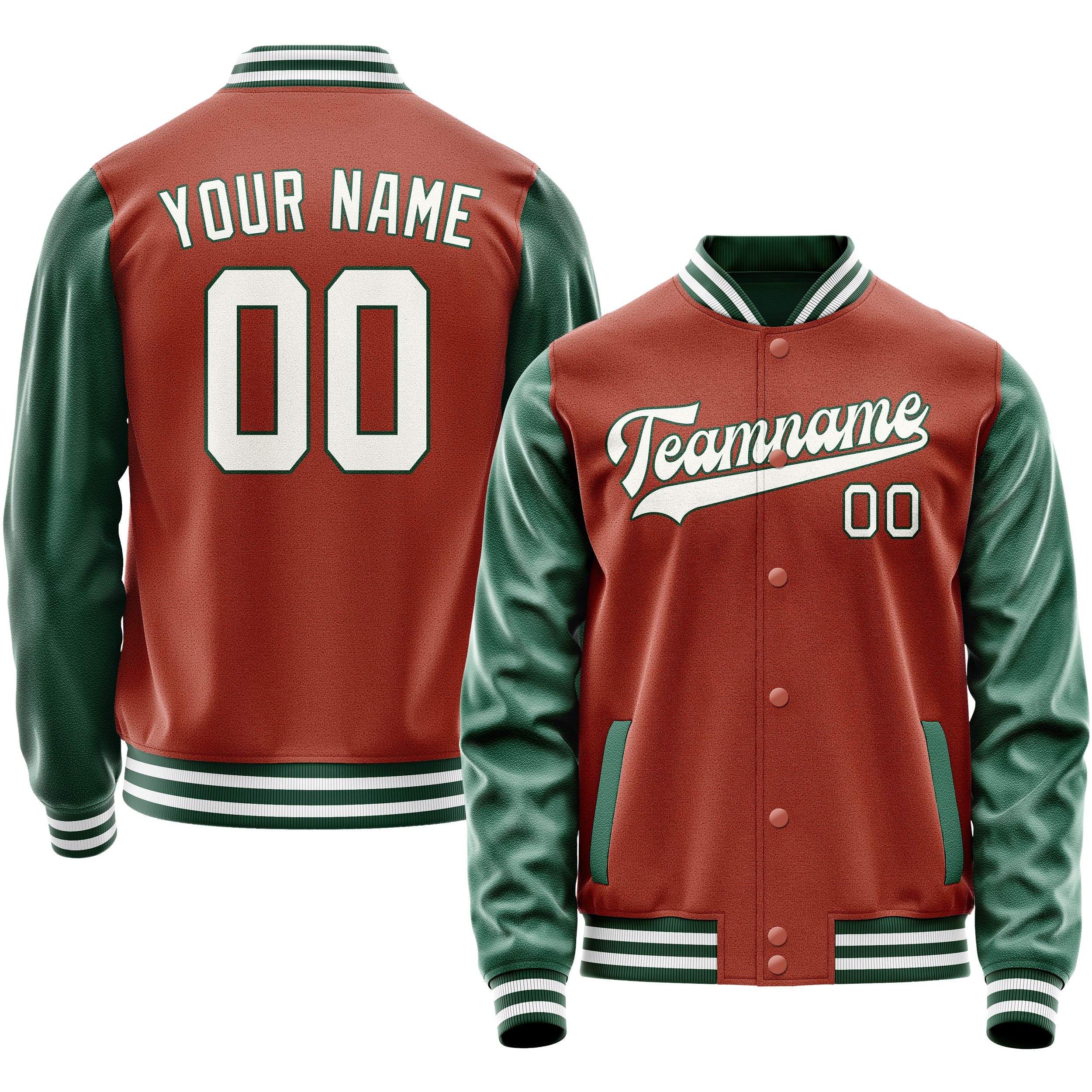 Custom Texas-Orange Kelly-Green Solid Color Varsity Letterman Jacket JA02240617JG419