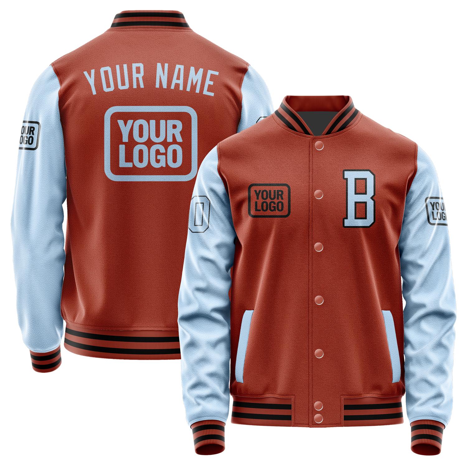 Custom Coral Red Light Blue Jacket JA161608161717080817